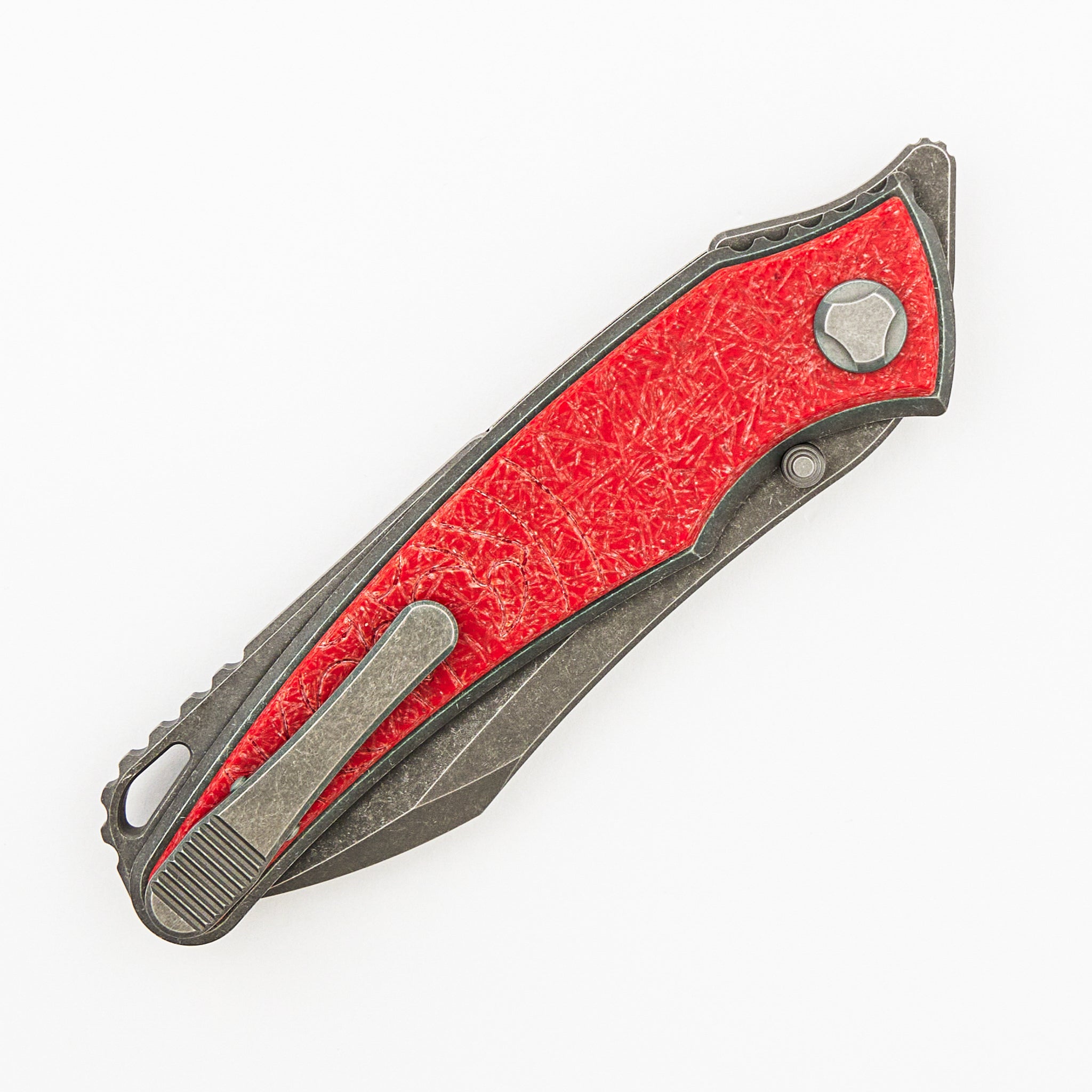 Talon - Tumbled Titanium/Pulse Red Glass Handle - M390 Blade