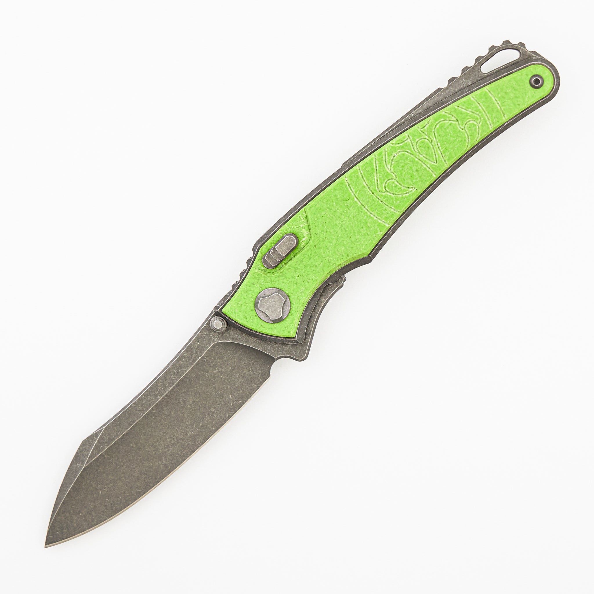 Talon - Tumbled Titanium/Spring Green Glass Handle - M390 Blade