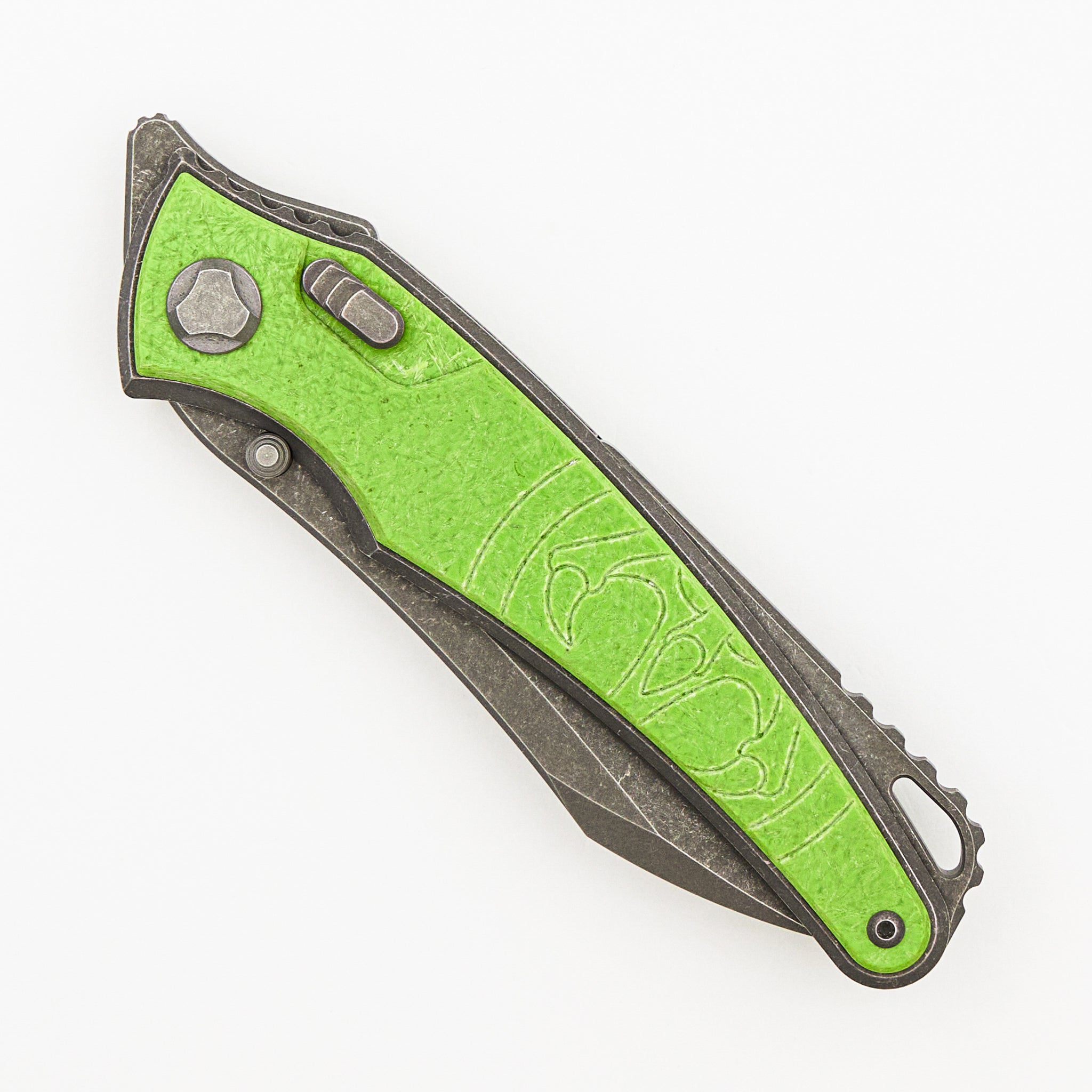 Talon - Tumbled Titanium/Spring Green Glass Handle - M390 Blade