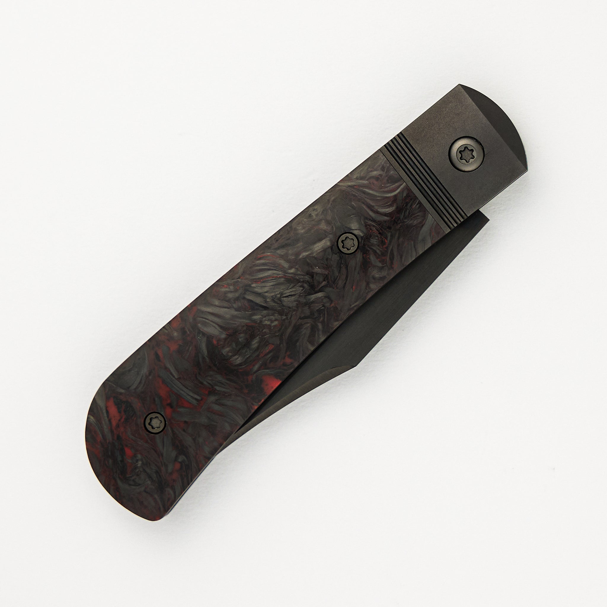 Jack Wolf Knives Benny's Clip - Fat Carbon Dark Matter Red Handle - S90V Blade