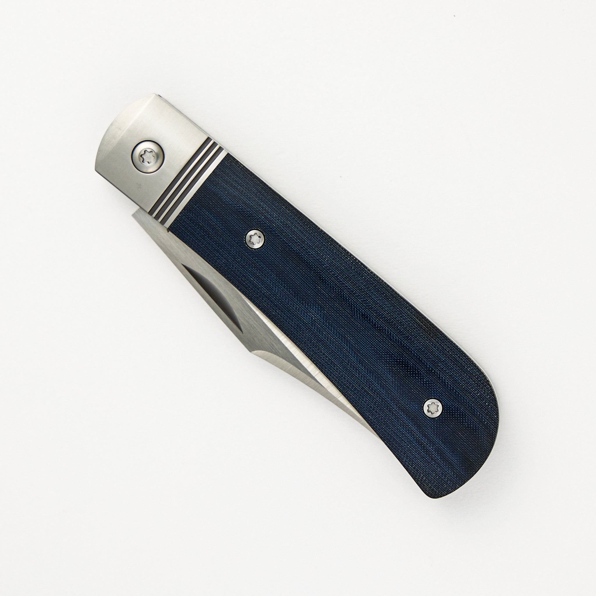 Jack Wolf Knives Benny's Clip - Blue Linen Micarta Handle - 14C28N Blade