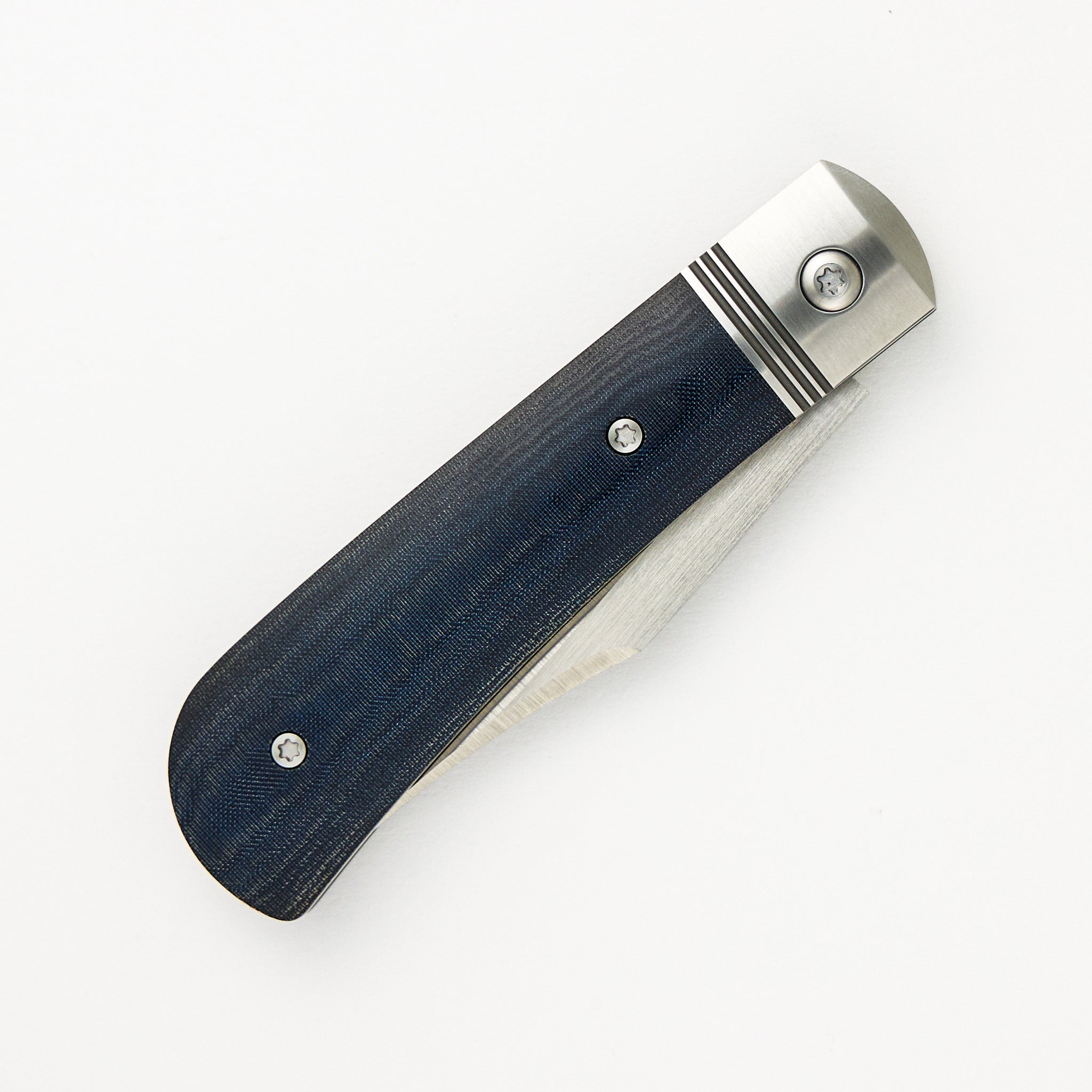 Jack Wolf Knives Benny's Clip - Blue Linen Micarta Handle - 14C28N Blade