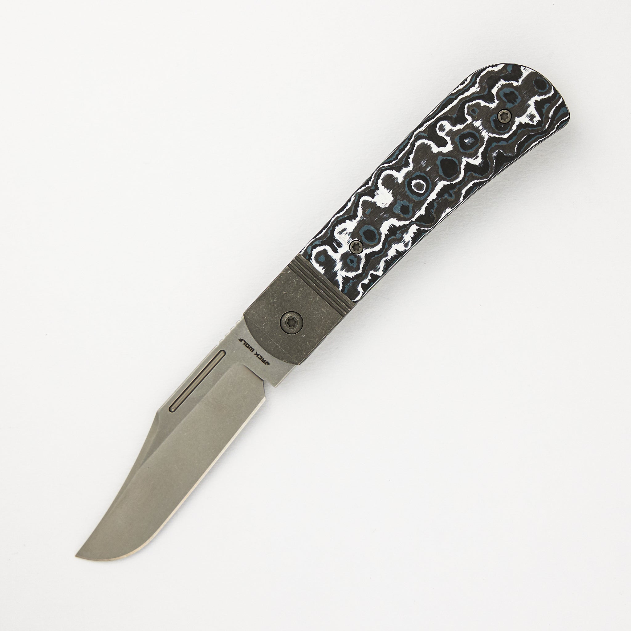 The Benny - White Storm Fat Carbon Handle - Stonewash Lannys Clip Blade