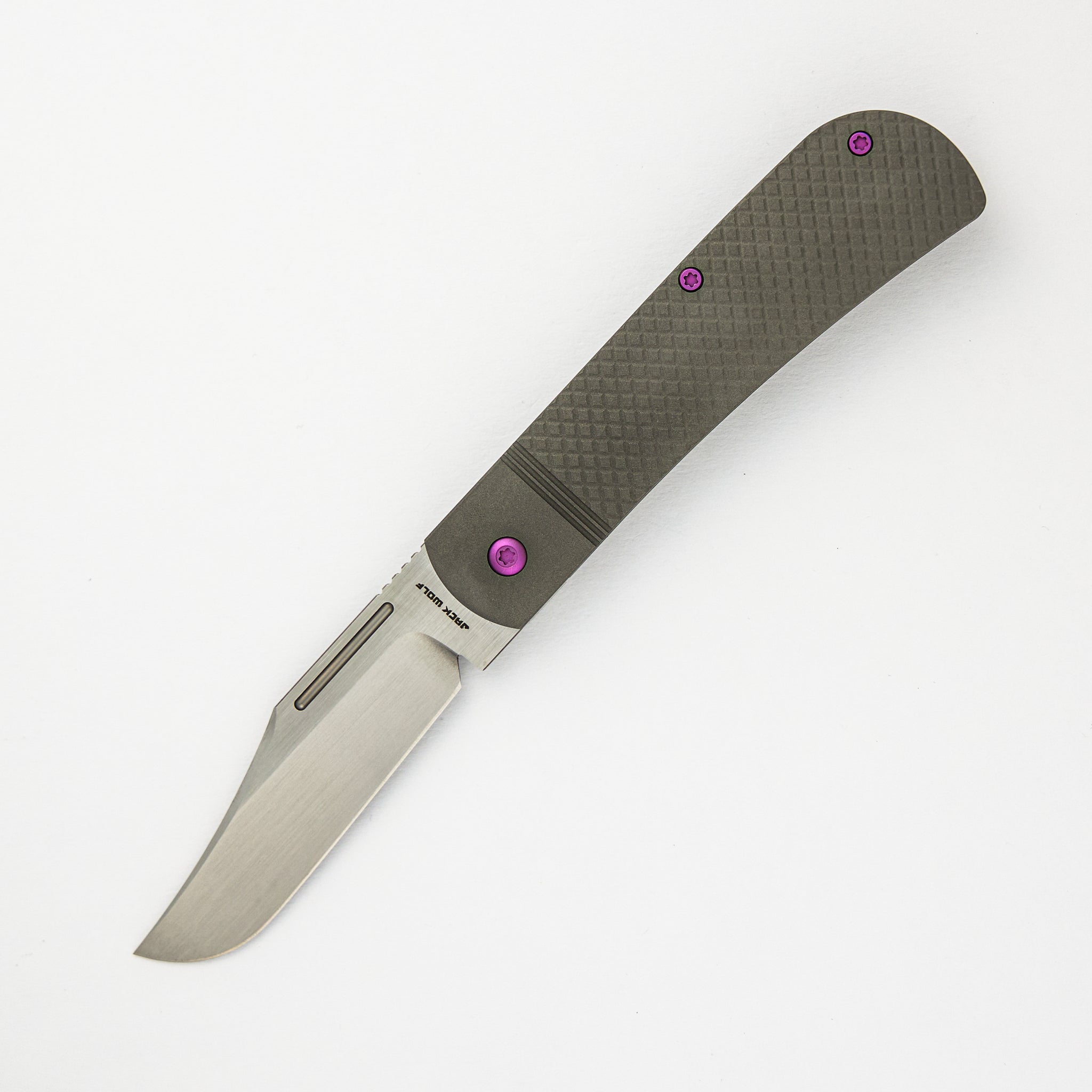 The Benny - Titanium Cross Hatch Handle - Hand Satin Lannys Clip Blade