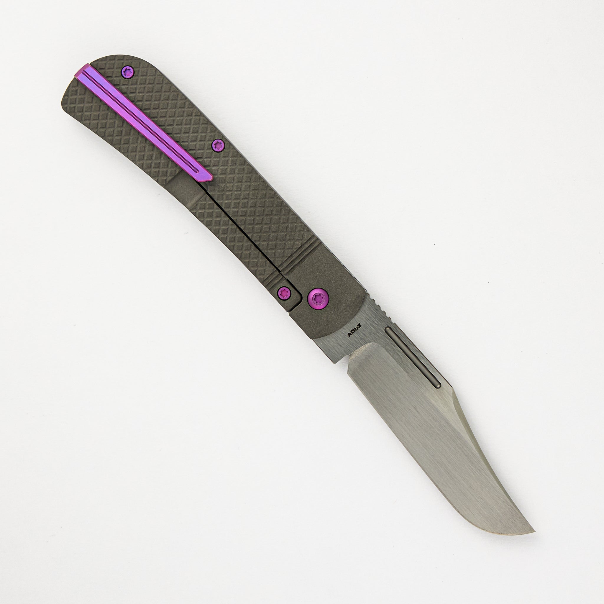 The Benny - Titanium Cross Hatch Handle - Hand Satin Lannys Clip Blade