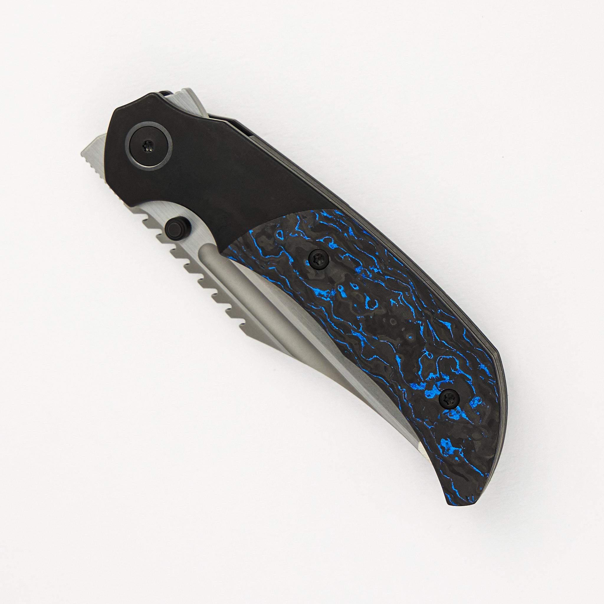 Merriken Knives Mini Ultimatum - Hand Rub MagnaCut Blade Grind No. 2 - Blue TechnoCarbo/Black PVD Titanium