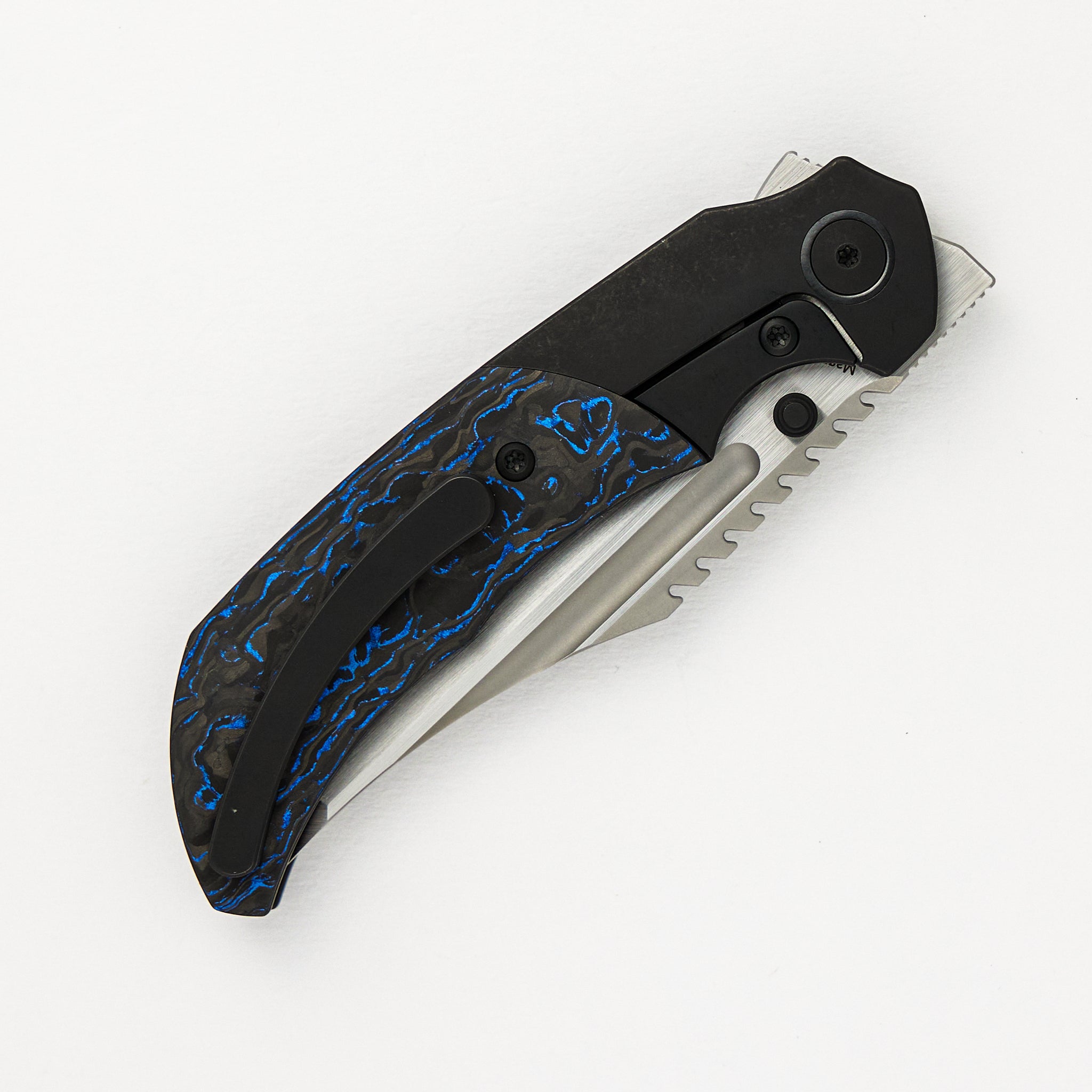 Merriken Knives Mini Ultimatum - Hand Rub MagnaCut Blade Grind No. 2 - Blue TechnoCarbo/Black PVD Titanium