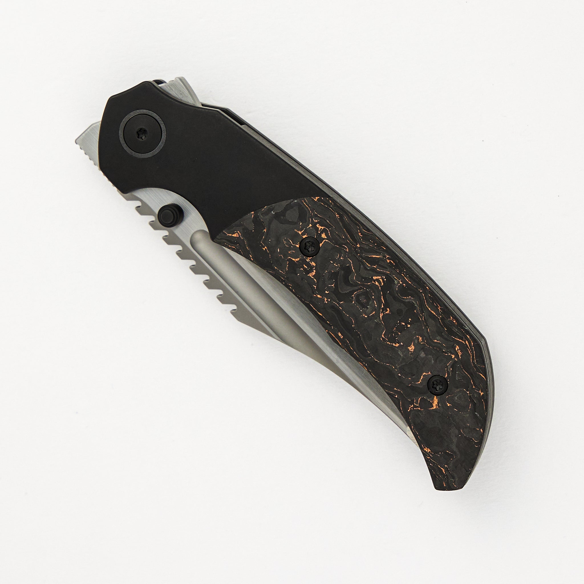 Merriken Knives Mini Ultimatum - Hand Rub MagnaCut Blade Grind No. 2 - Copper TechnoCarbo/Black PVD Titanium