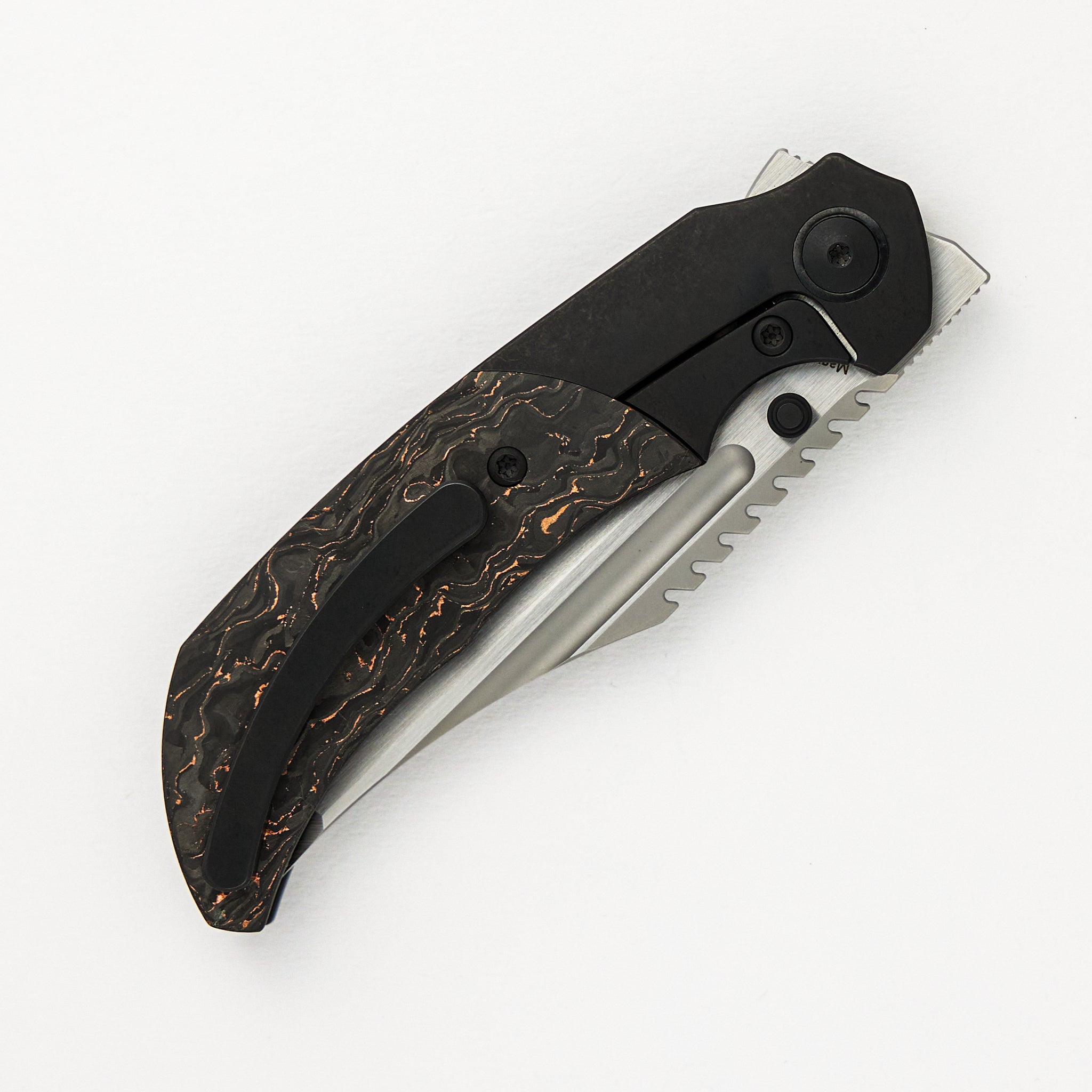 Merriken Knives Mini Ultimatum - Hand Rub MagnaCut Blade Grind No. 2 - Copper TechnoCarbo/Black PVD Titanium