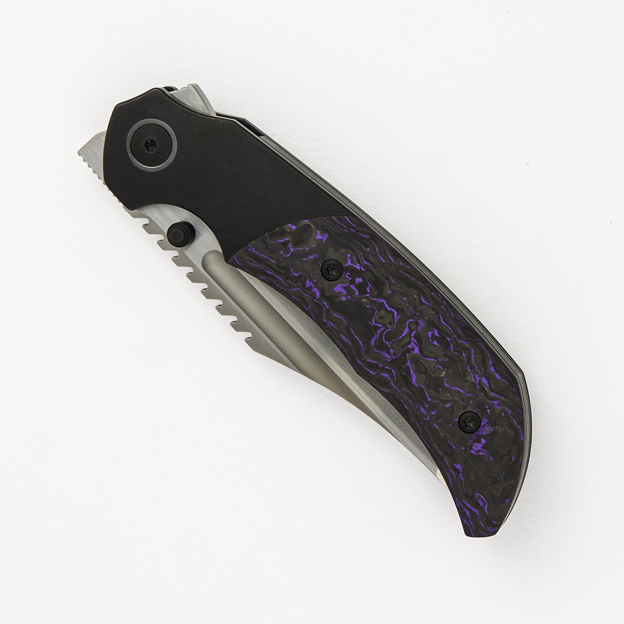 Merriken Knives Mini Ultimatum - Hand Rub MagnaCut Blade Grind No. 2 - Purple TechnoCarbo/Black PVD Titanium