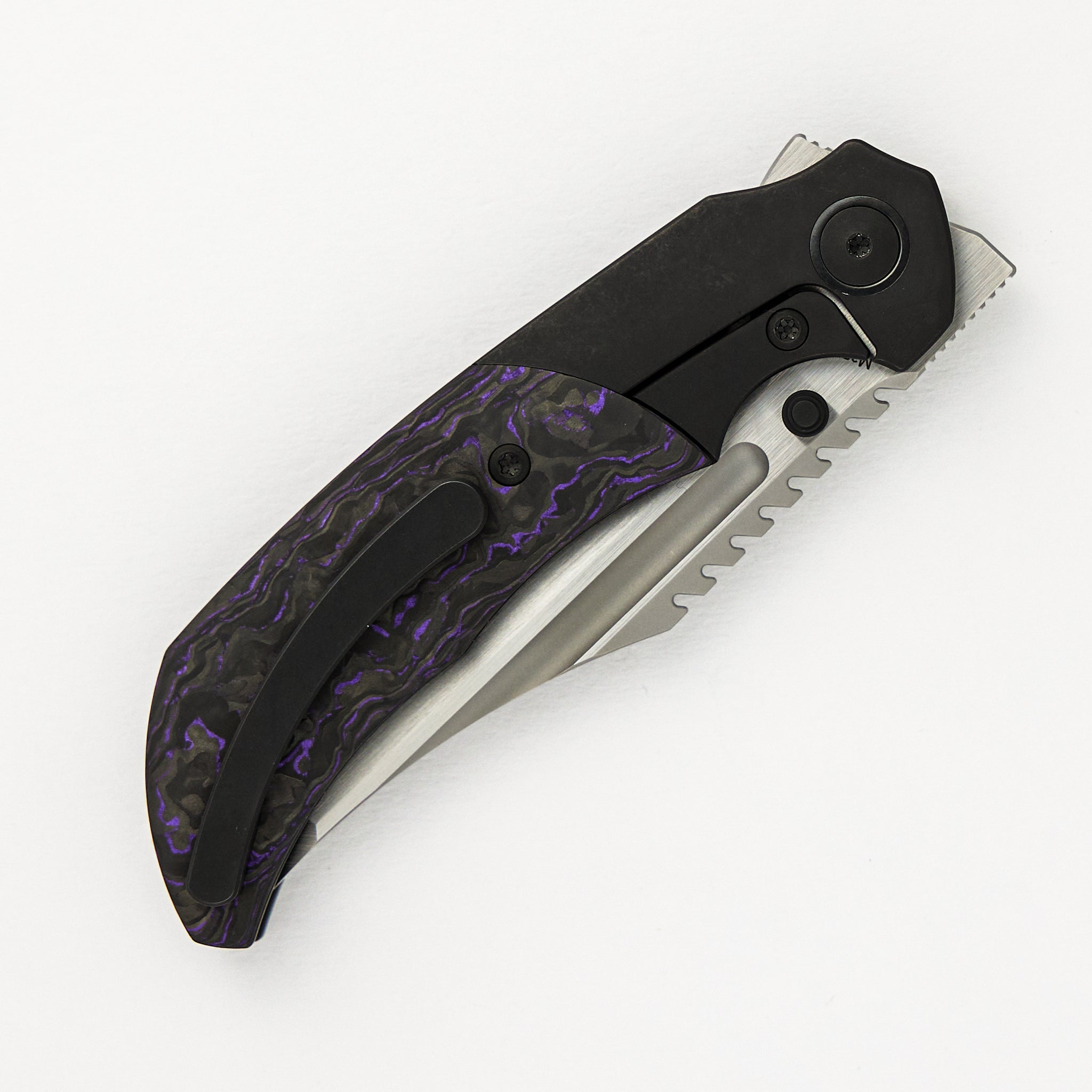 Merriken Knives Mini Ultimatum - Hand Rub MagnaCut Blade Grind No. 2 - Purple TechnoCarbo/Black PVD Titanium