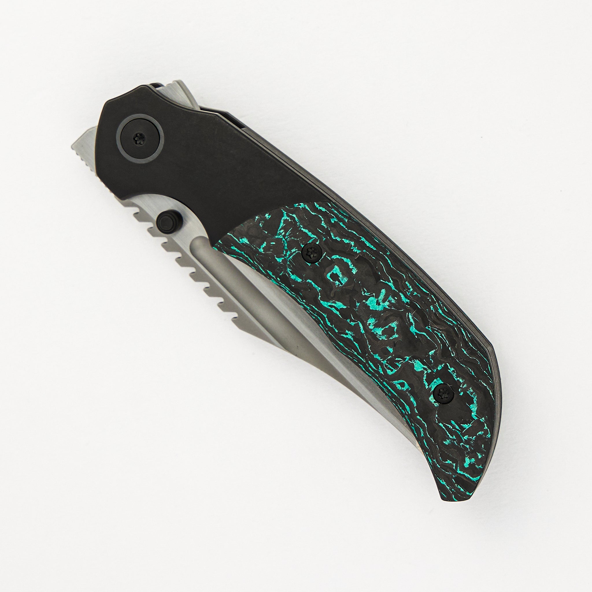 Mini Ultimatum - Hand Rub MagnaCut Blade Grind No. 2 - Teal TechnoCarbo/Black PVD Titanium