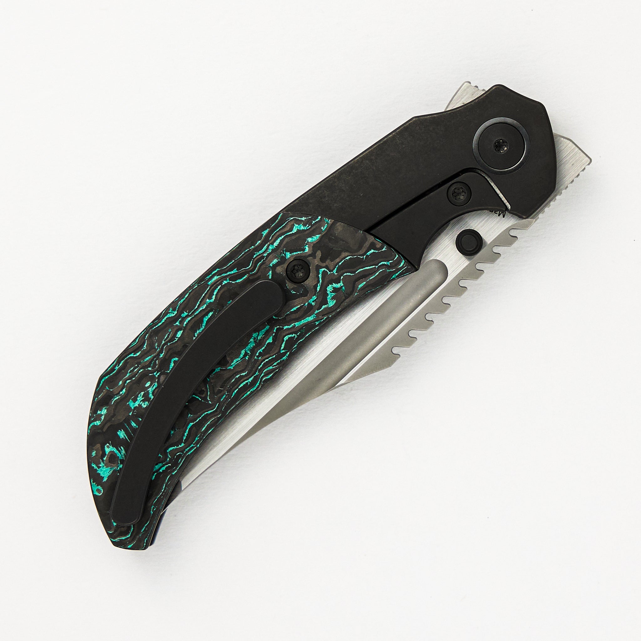 Mini Ultimatum - Hand Rub MagnaCut Blade Grind No. 2 - Teal TechnoCarbo/Black PVD Titanium