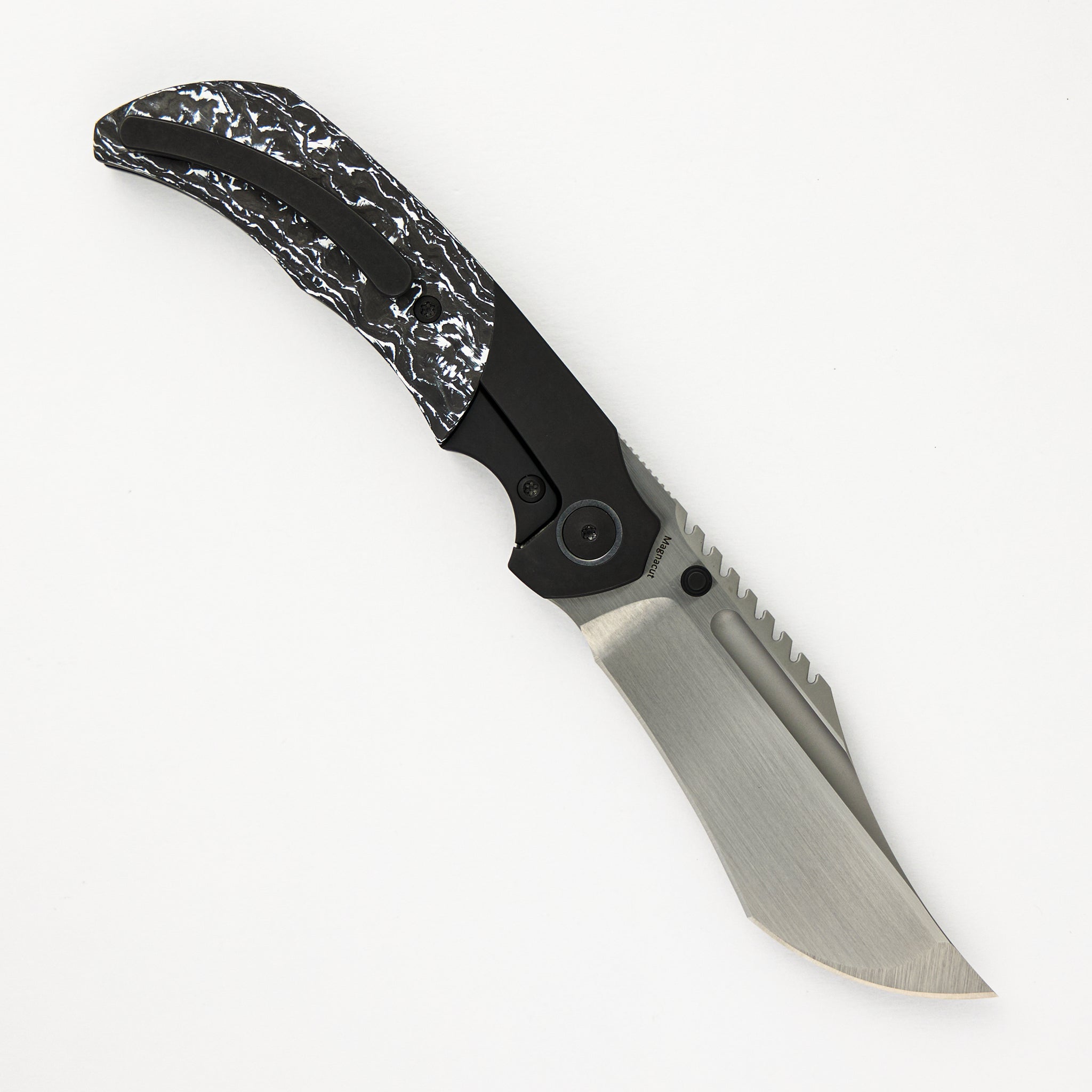 Merriken Knives Mini Ultimatum - Hand Rub MagnaCut Blade Grind No. 2 - White TechnoCarbo/Black PVD Titanium