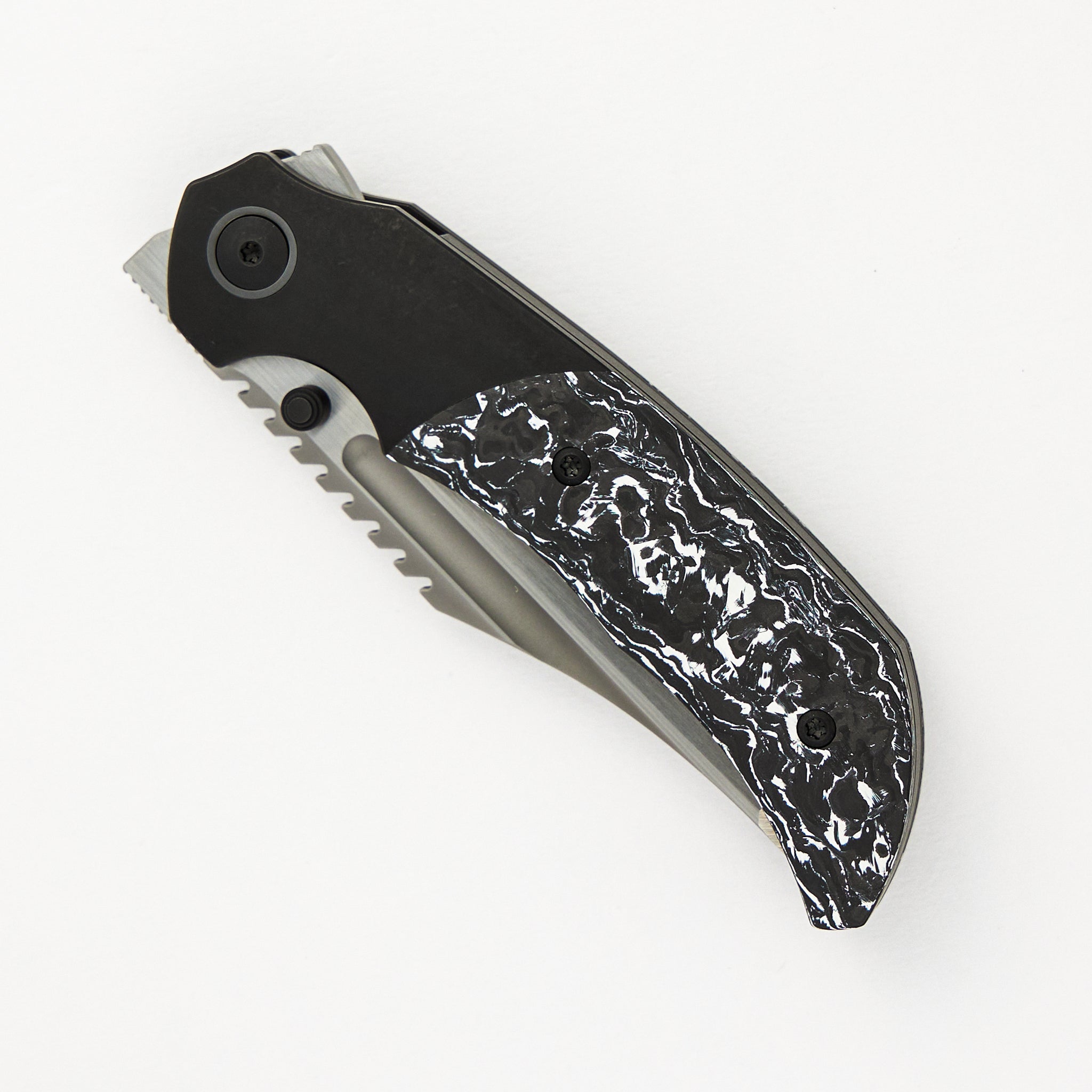 Merriken Knives Mini Ultimatum - Hand Rub MagnaCut Blade Grind No. 2 - White TechnoCarbo/Black PVD Titanium