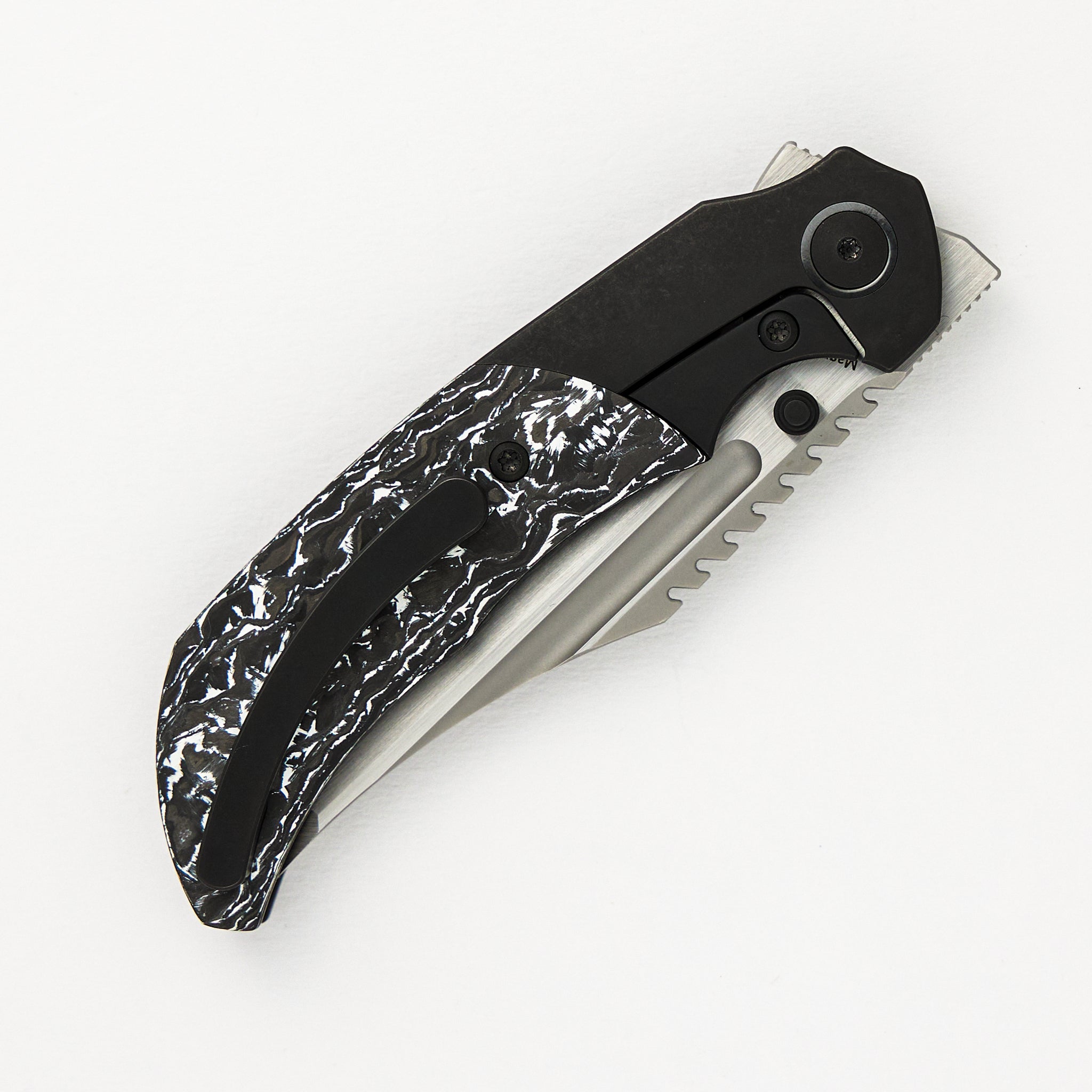 Merriken Knives Mini Ultimatum - Hand Rub MagnaCut Blade Grind No. 2 - White TechnoCarbo/Black PVD Titanium