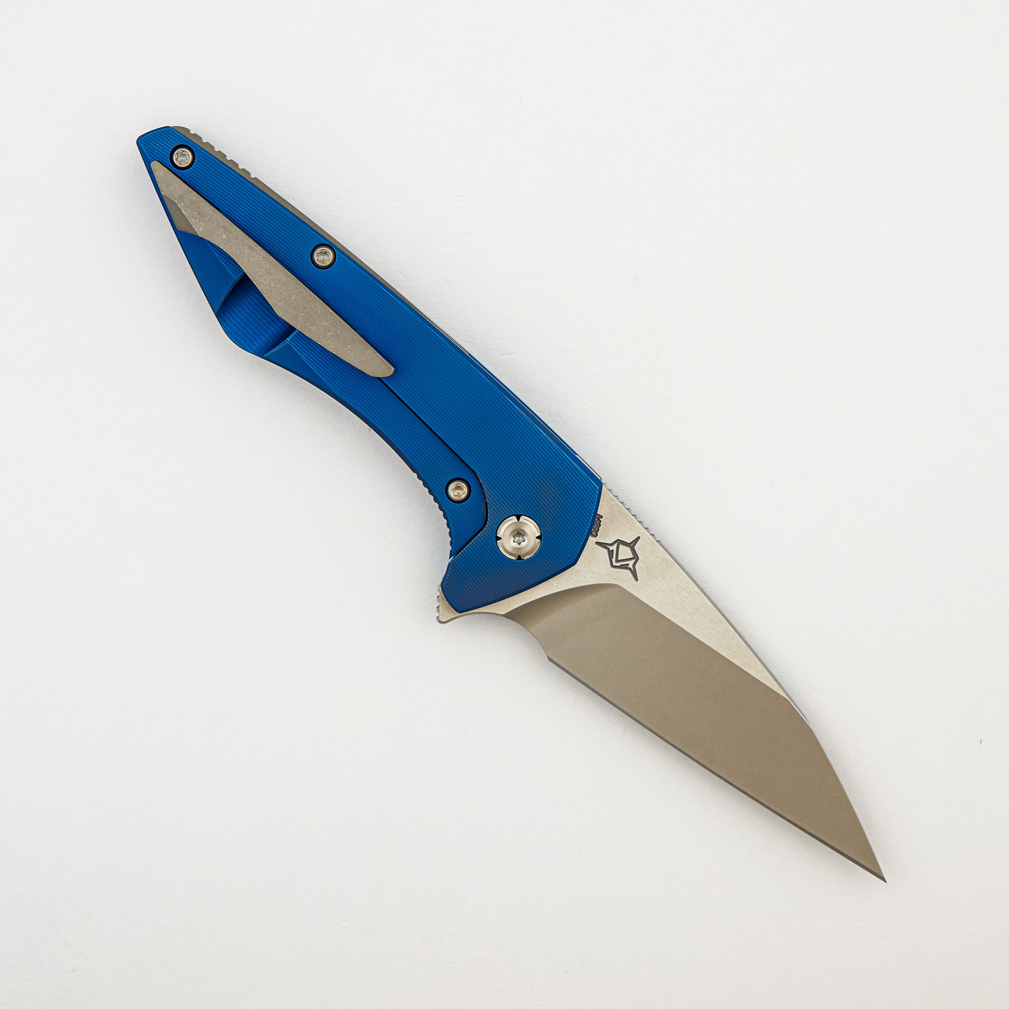 Mini Goblin - Blue Smooth Titanium Handle - Silver Hardware - Brightwashed w/ Polished Flats M390 Blade