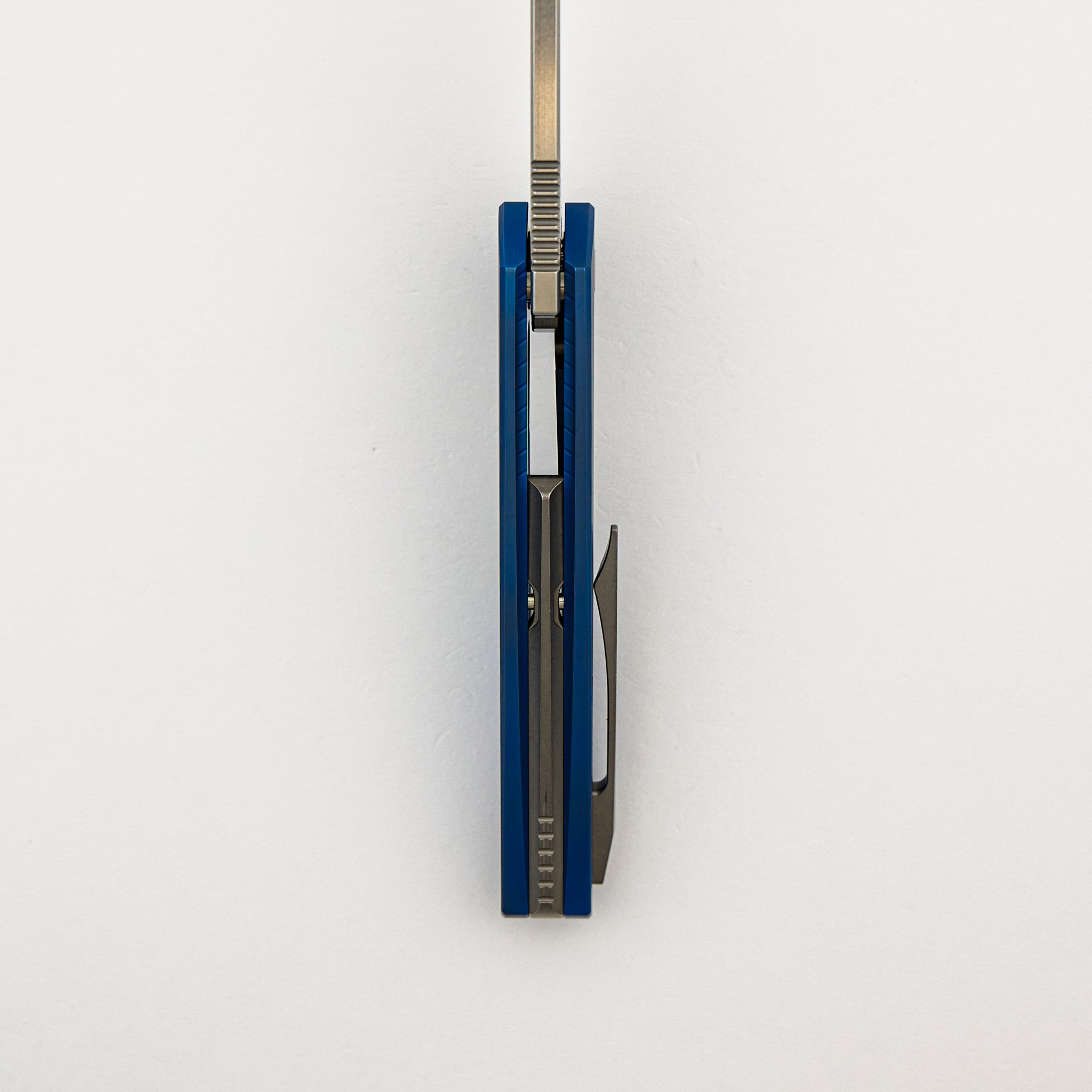 Mini Goblin - Blue Smooth Titanium Handle - Silver Hardware - Brightwashed w/ Polished Flats M390 Blade