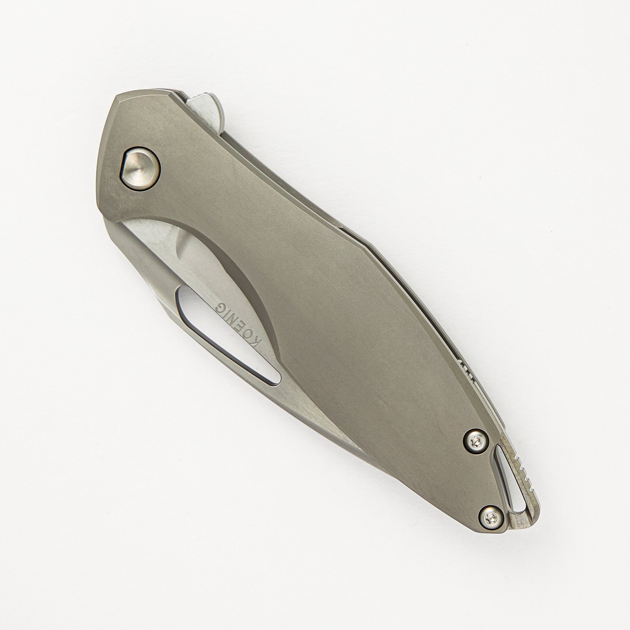 Koenig Knives Arius - Smooth Titanium Handle - Silver Hardware - Burnished W/ Polished Flats M390 Blade