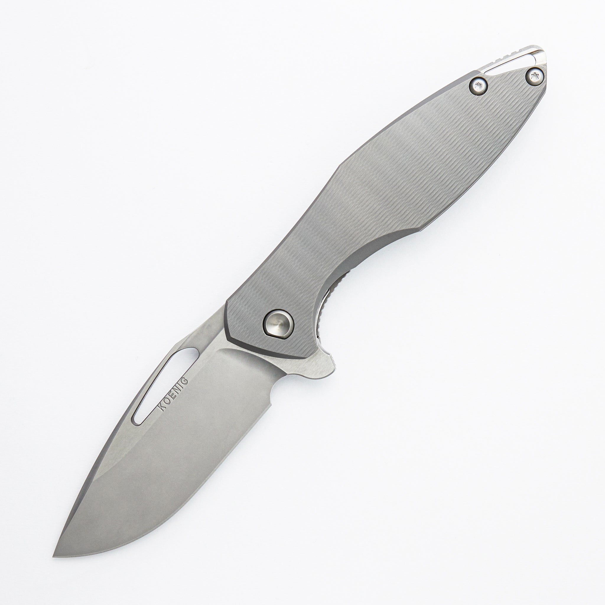Arius - Plexa Titanium Handle - Silver Hardware - Burnished w/ Polished Flats M390 Blade