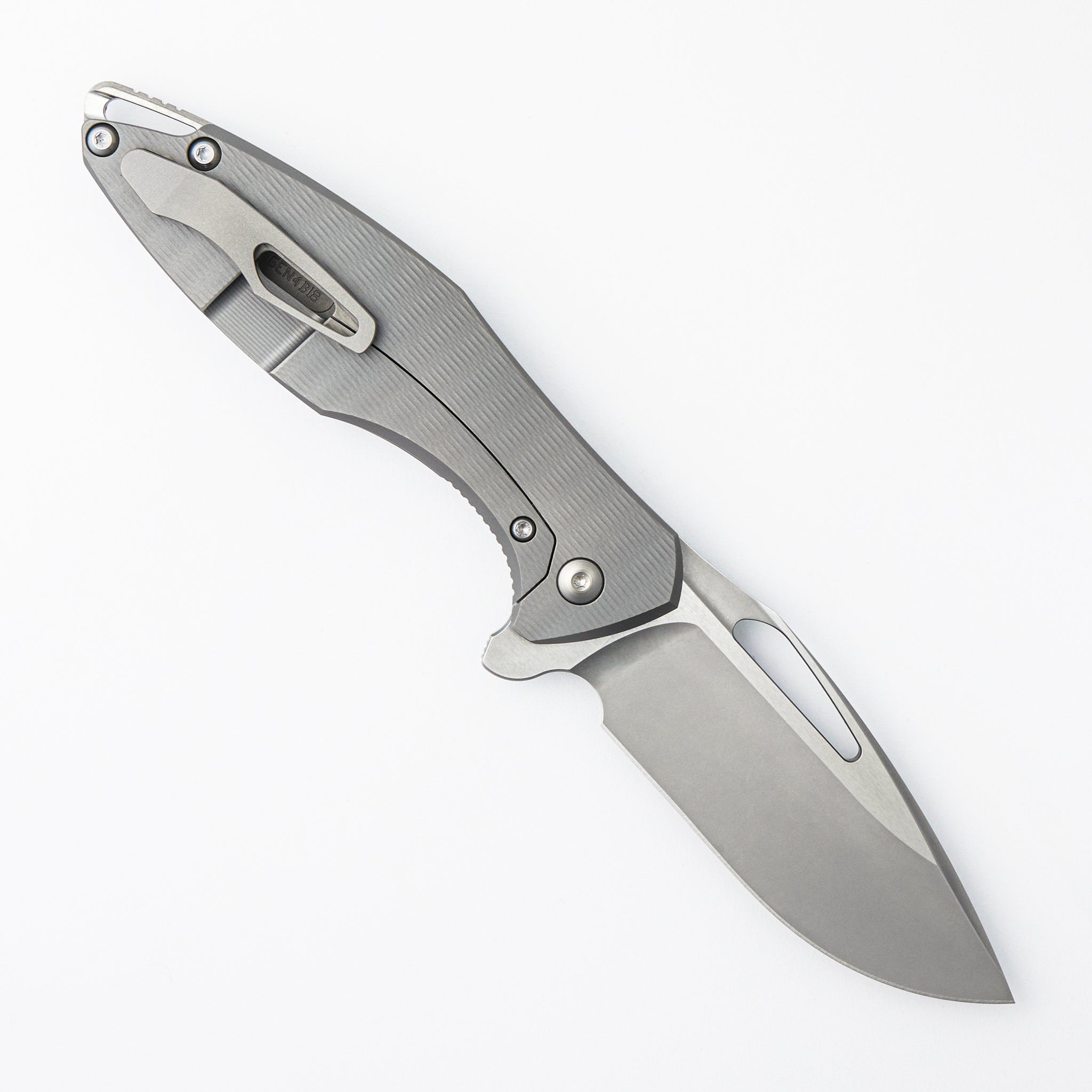 Arius - Plexa Titanium Handle - Silver Hardware - Burnished w/ Polished Flats M390 Blade