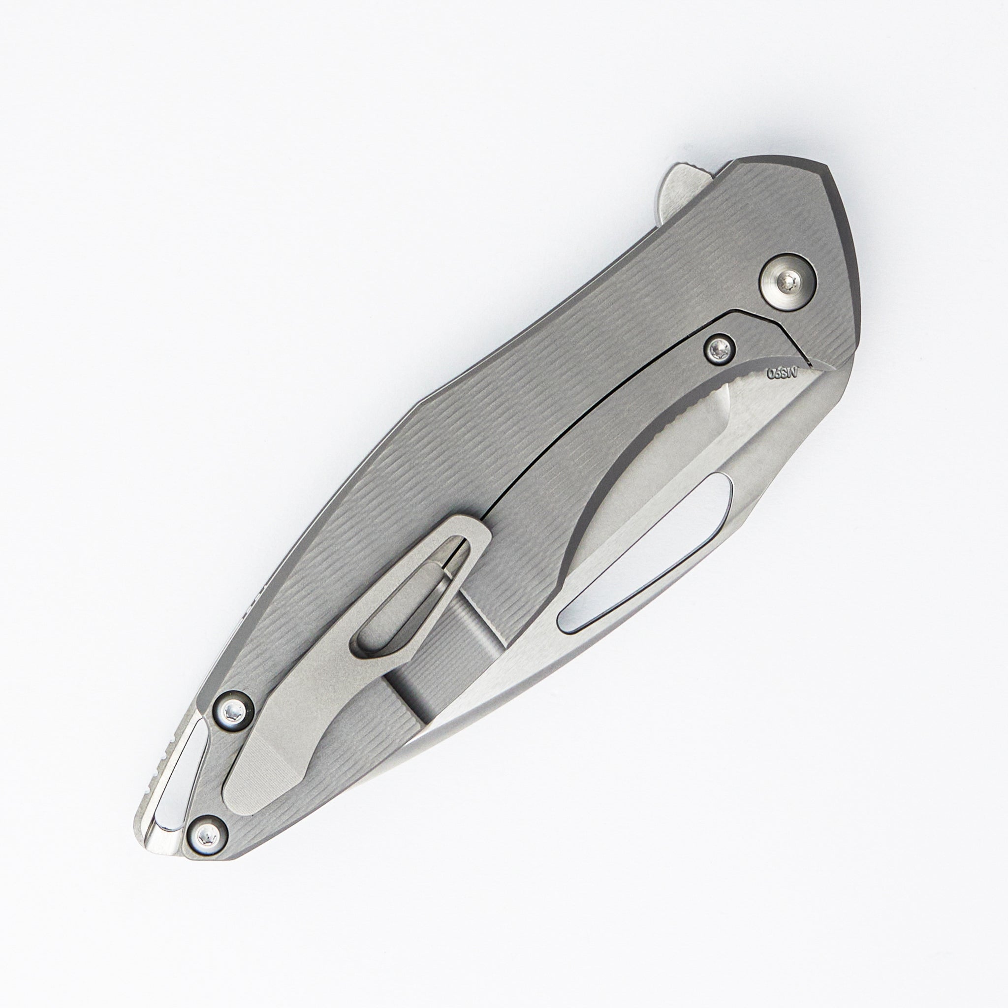 Arius - Plexa Titanium Handle - Silver Hardware - Burnished w/ Polished Flats M390 Blade