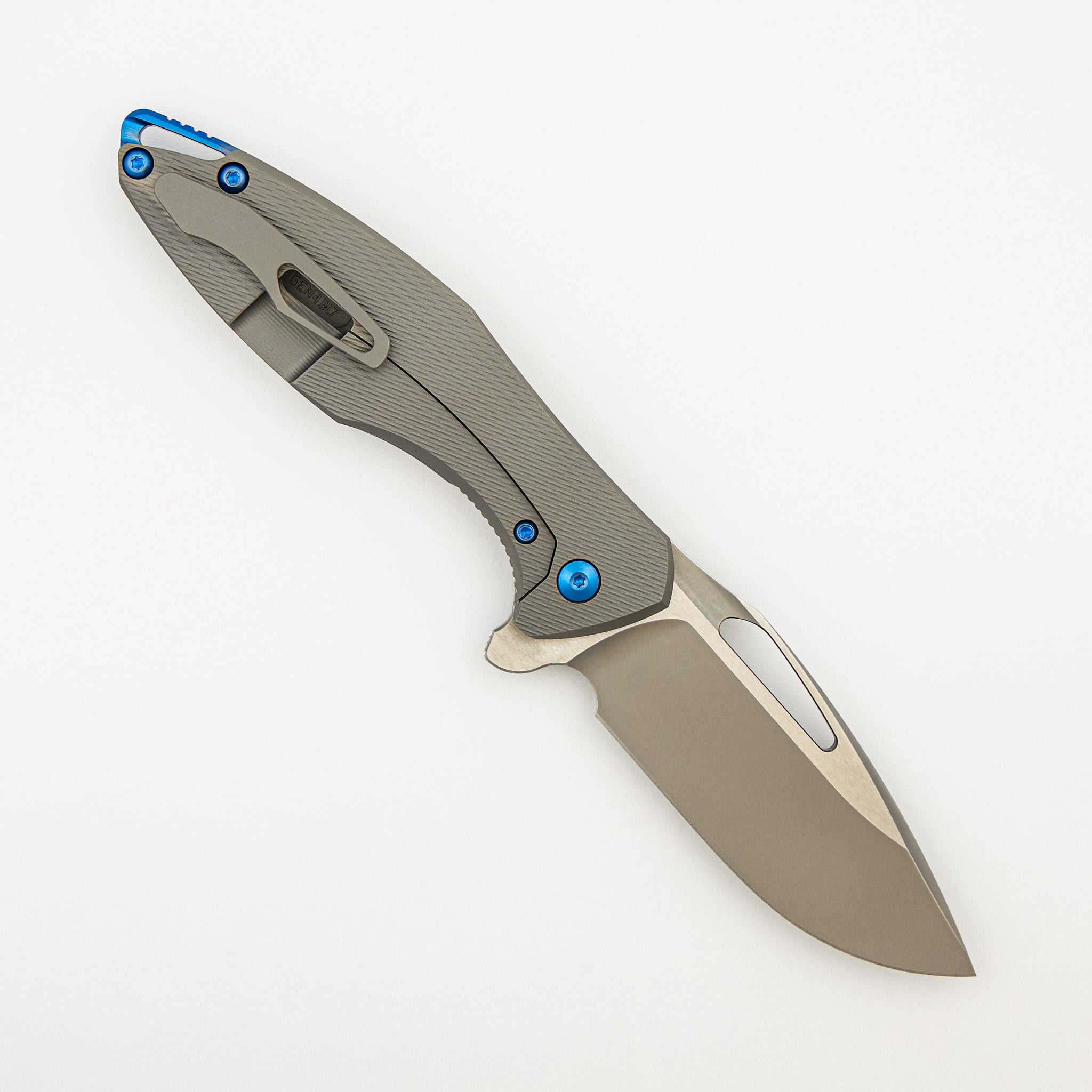 Arius - Corda Titanium Handle - Blue Hardware - Burnished W/ Polished Flats M398 Blade