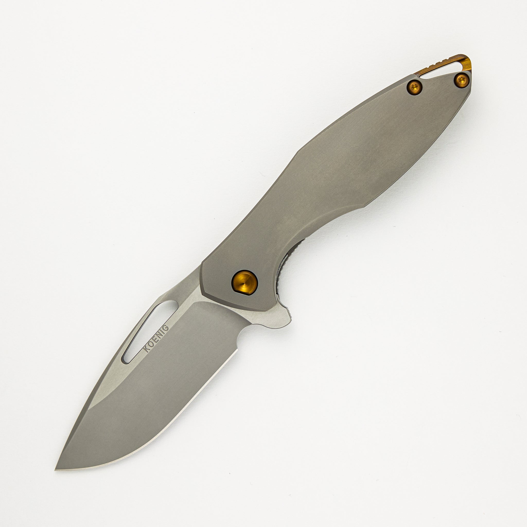 Arius - Pinstripe Titanium Handle - Bronze Hardware - Burnished W/ Polished Flats M390 Blade