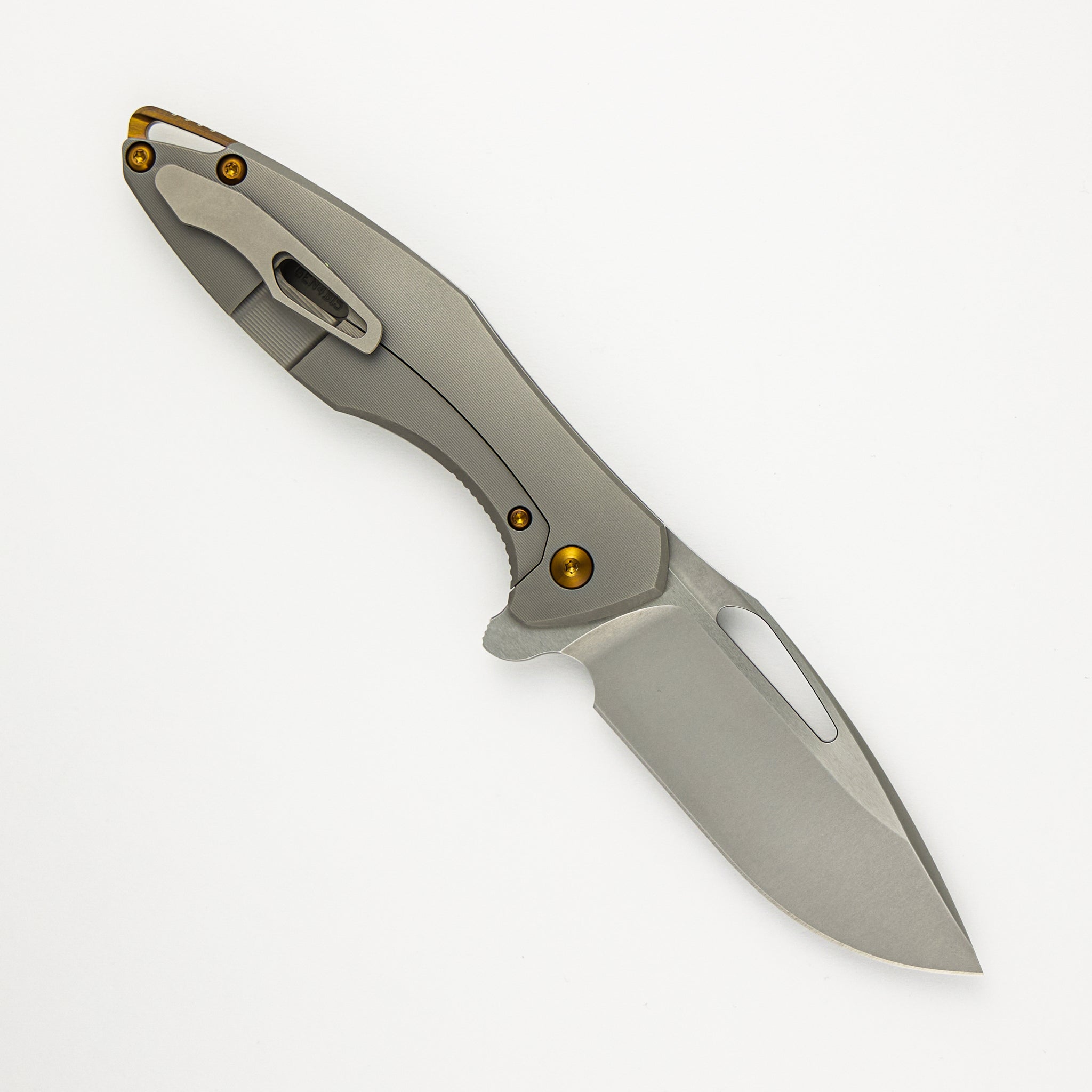 Arius - Pinstripe Titanium Handle - Bronze Hardware - Burnished W/ Polished Flats M390 Blade