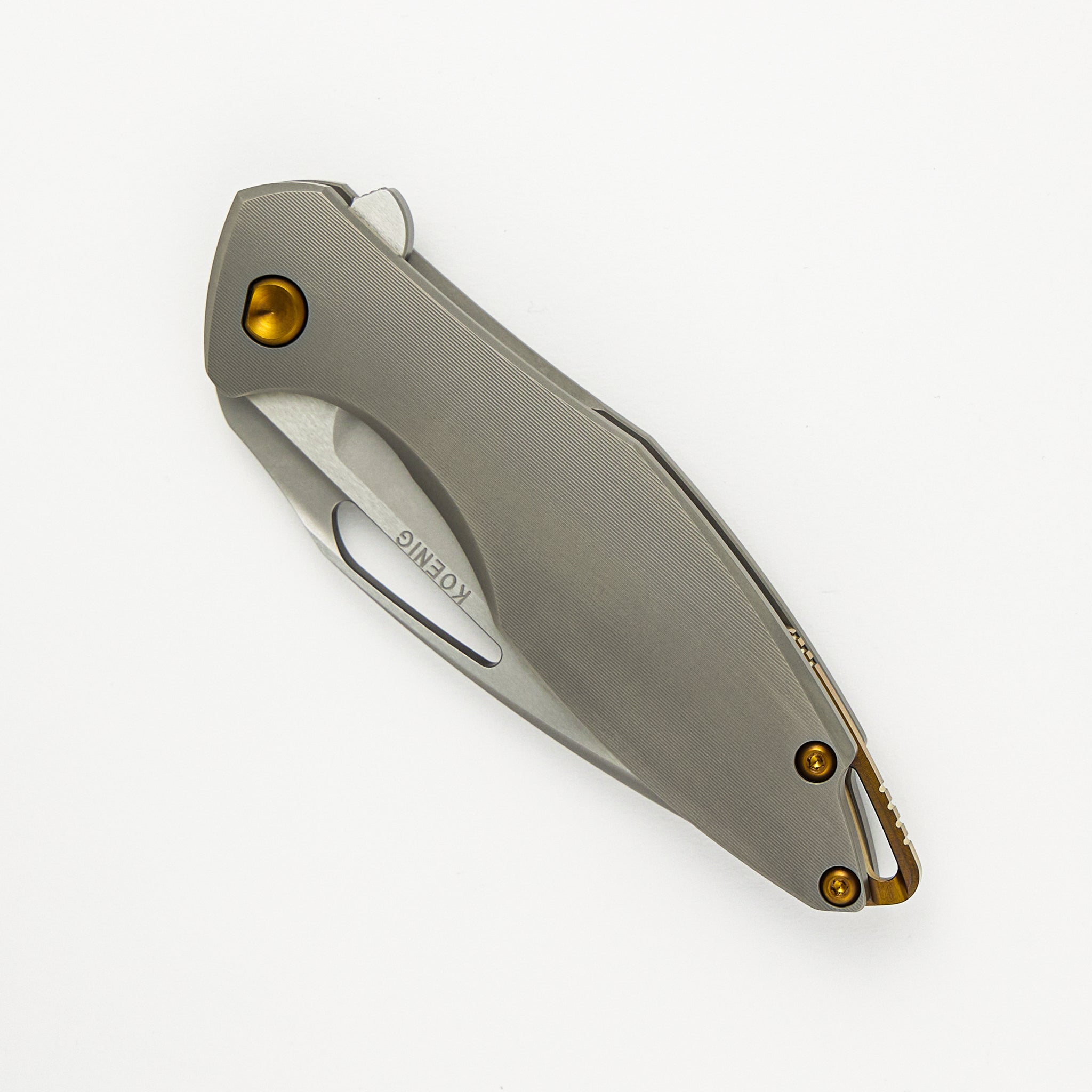 Koenig Knives Arius - Pinstripe Titanium Handle - Bronze Hardware - Burnished W/ Polished Flats M390 Blade