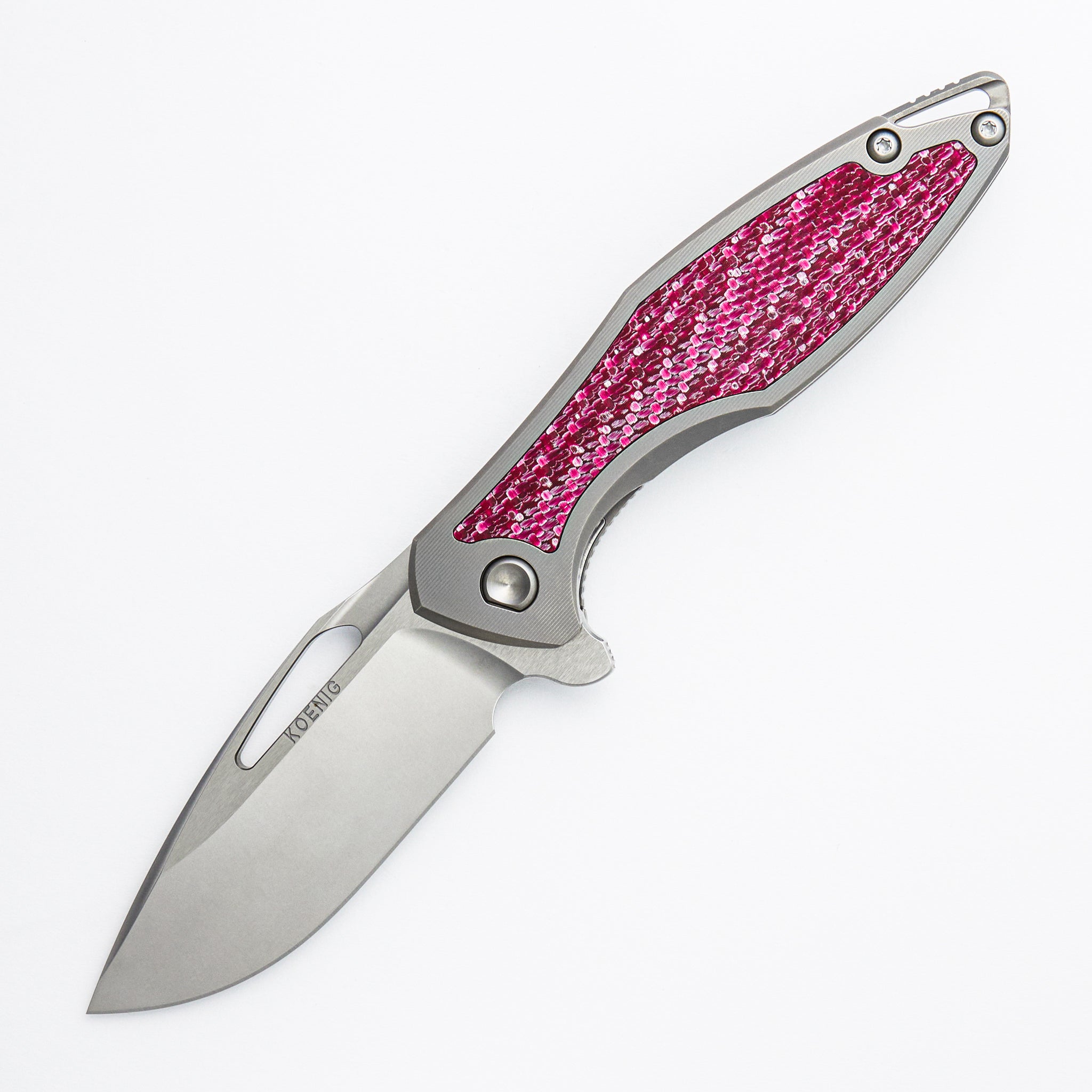 Arius - Smooth Titanium Handle W/ Cherry Twill Inlay - Silver Hardware - Brightwashed w/ Polished Flats M390 Blade