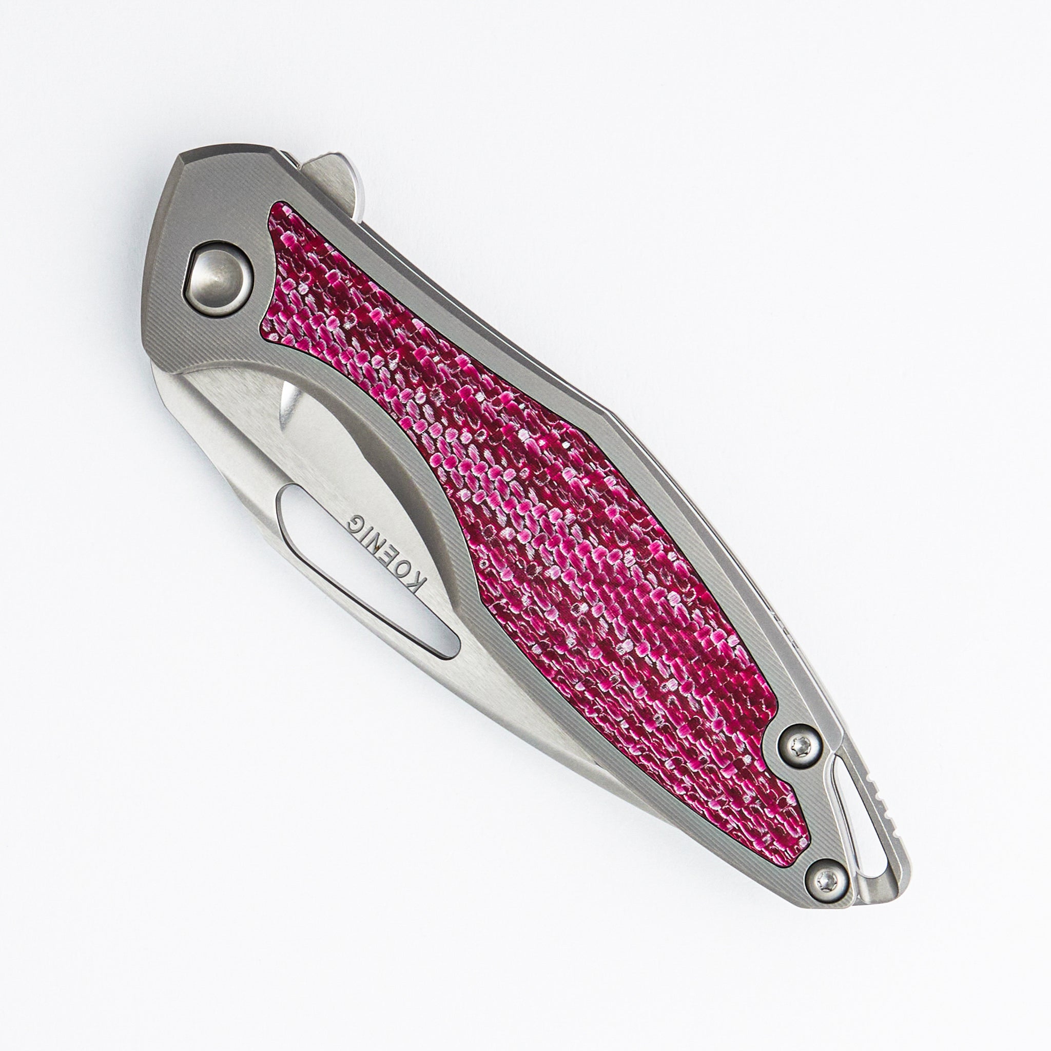 Arius - Smooth Titanium Handle W/ Cherry Twill Inlay - Silver Hardware - Brightwashed w/ Polished Flats M390 Blade