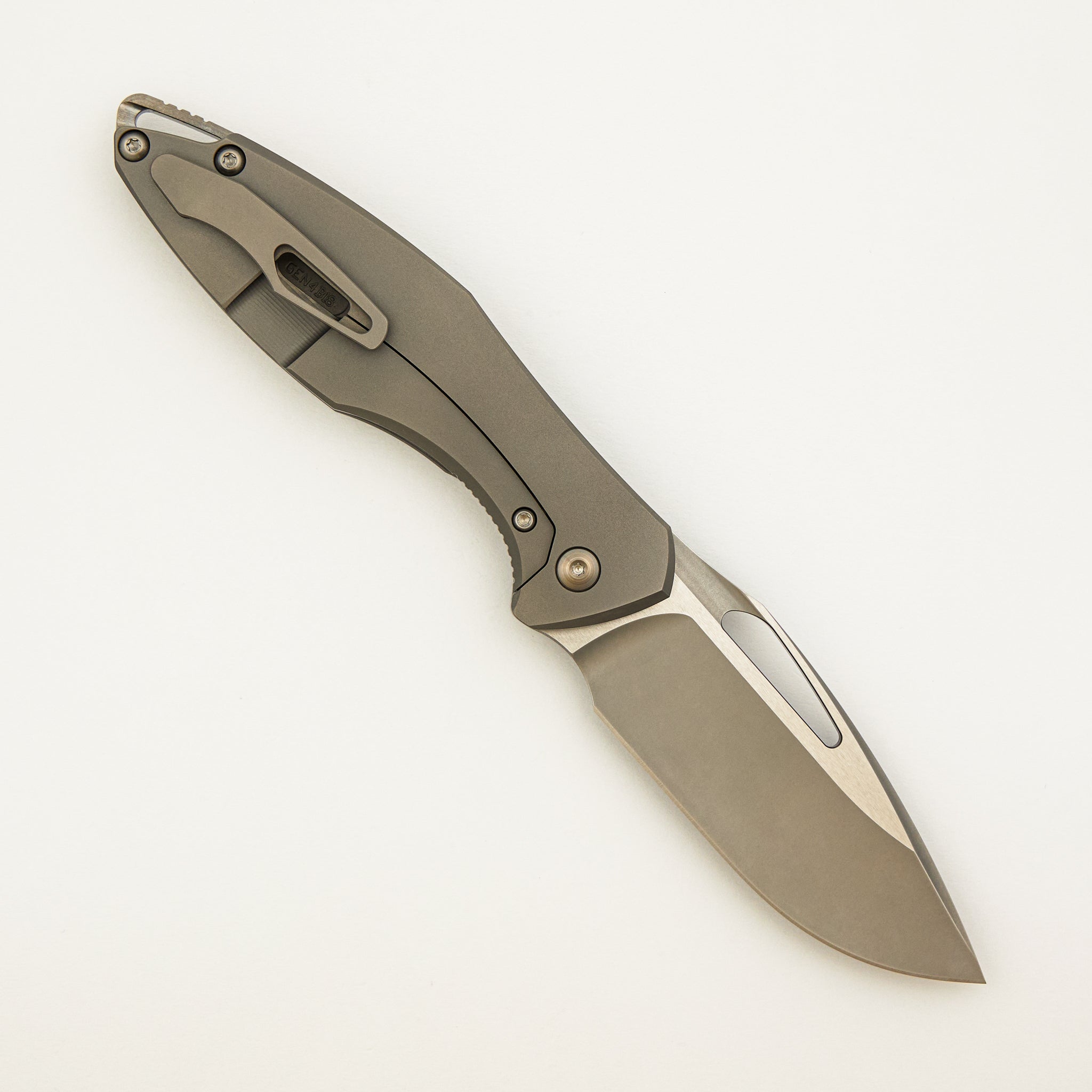 Arius - Non Flipper - Smooth Titanium Handle - Silver Hardware - Burnished W/ Polished Flats M390 Blade