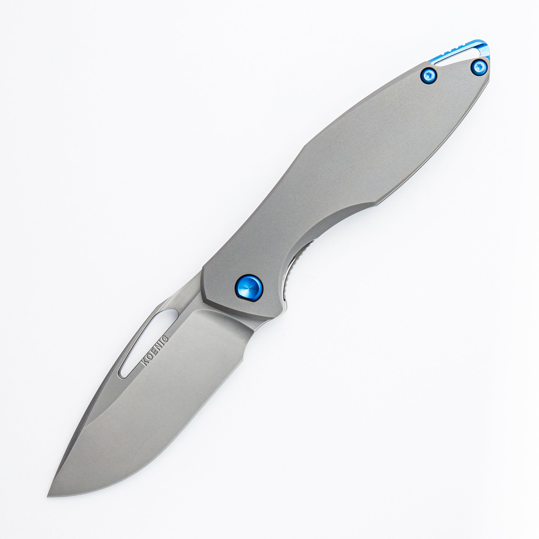 Arius - Non-Flipper - Smooth Titanium Handle - Blue Hardware - Burnished M390 Blade