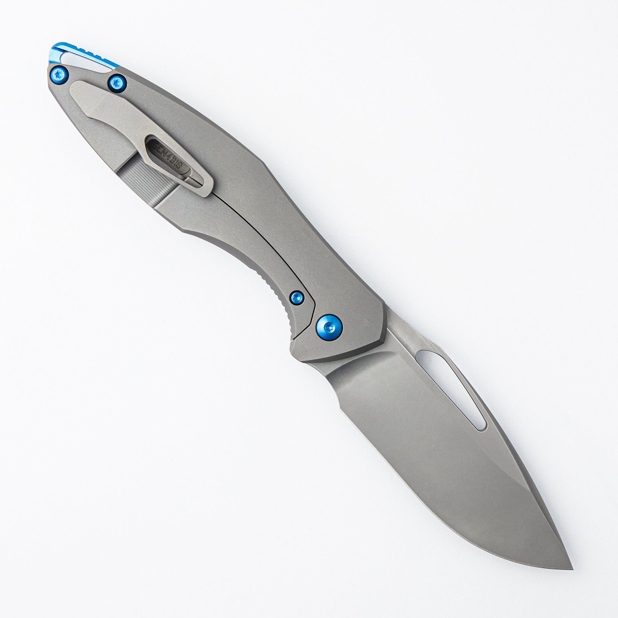 Arius - Non-Flipper - Smooth Titanium Handle - Blue Hardware - Burnished M390 Blade