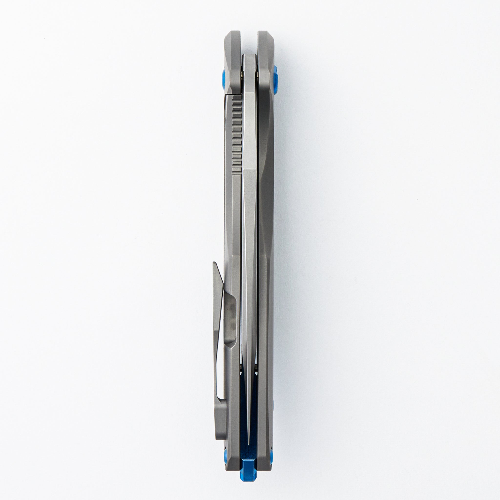 Arius - Non-Flipper - Smooth Titanium Handle - Blue Hardware - Burnished M390 Blade