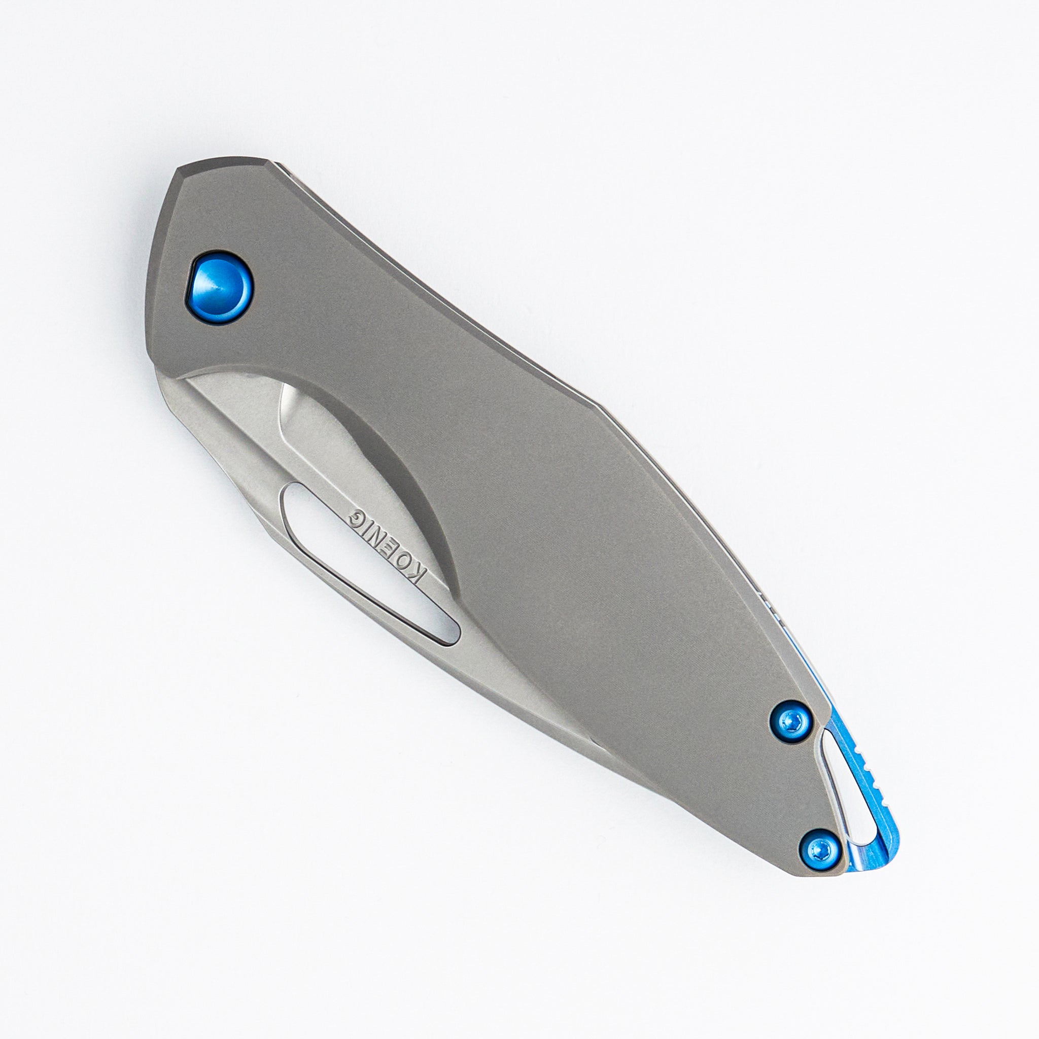 Arius - Non-Flipper - Smooth Titanium Handle - Blue Hardware - Burnished M390 Blade
