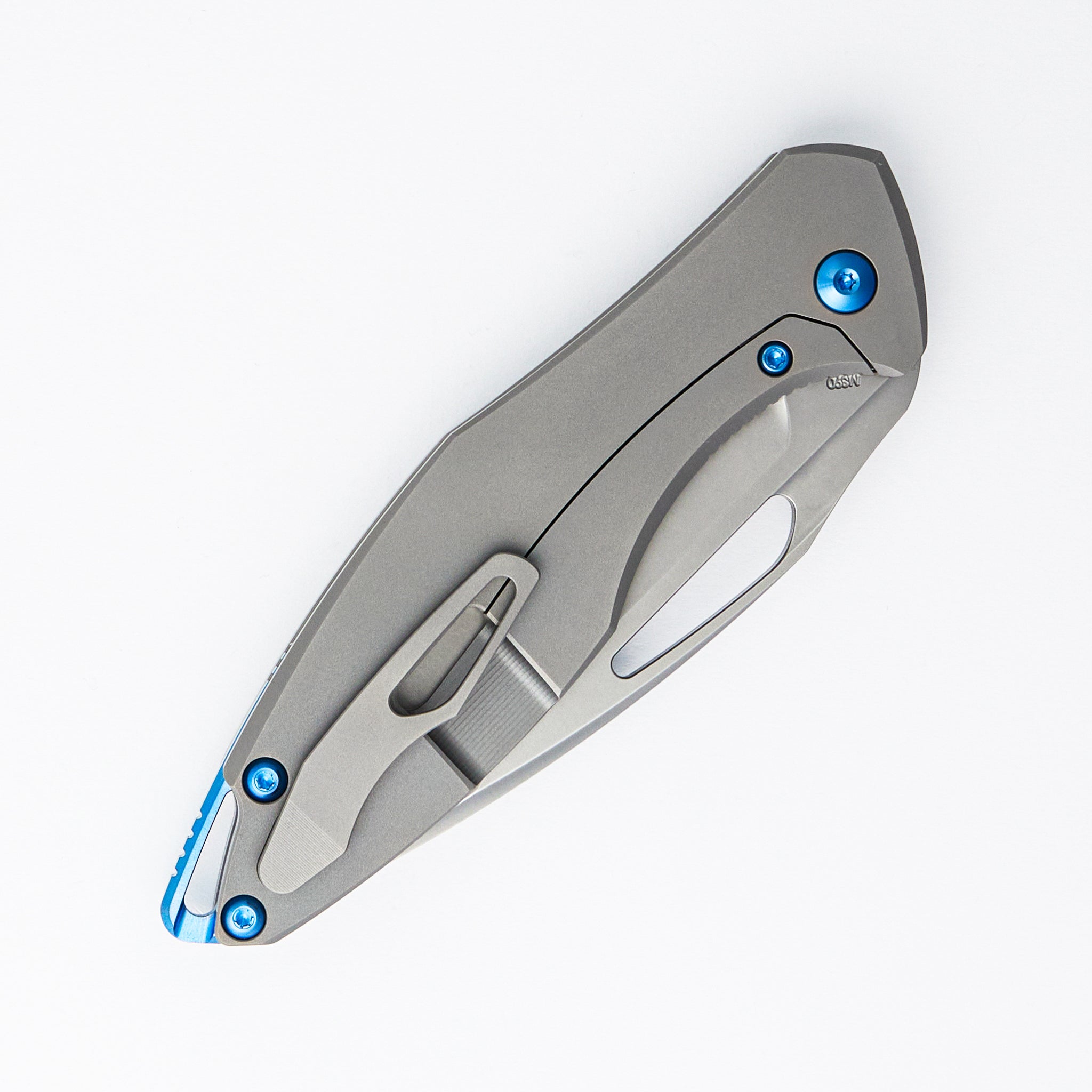 Arius - Non-Flipper - Smooth Titanium Handle - Blue Hardware - Burnished M390 Blade