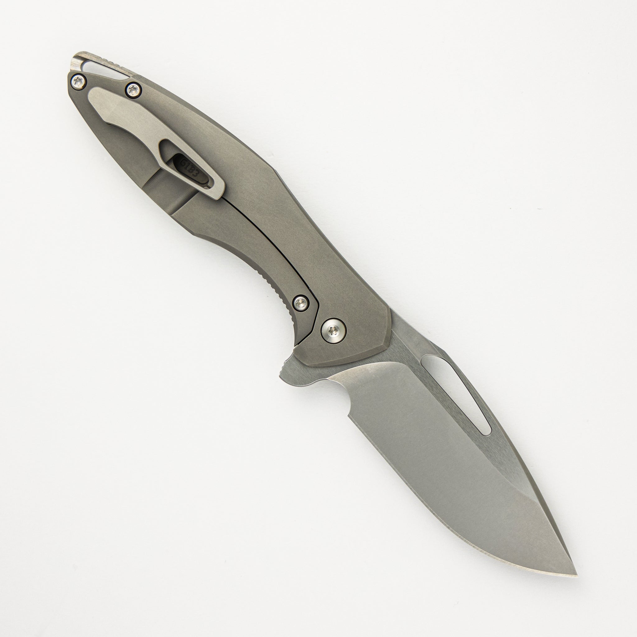 Mini Arius - Smooth Titanium Handle - Silver Hardware -  Burnished W/ Polished Flats M390 Blade