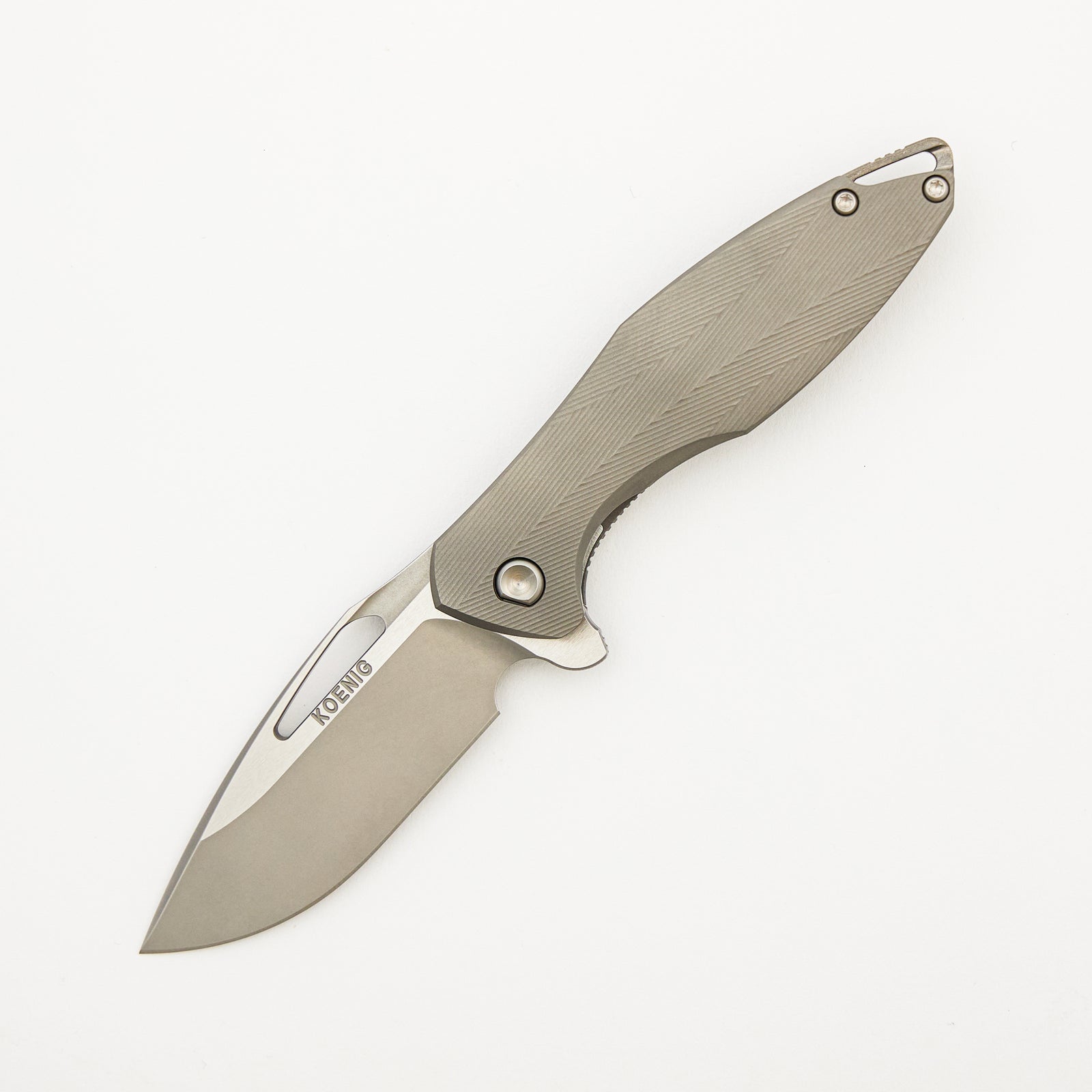 Mini Arius - Patterned Titanium Handle - Silver Hardware -  Burnished W/ Polished Flats M390 Blade