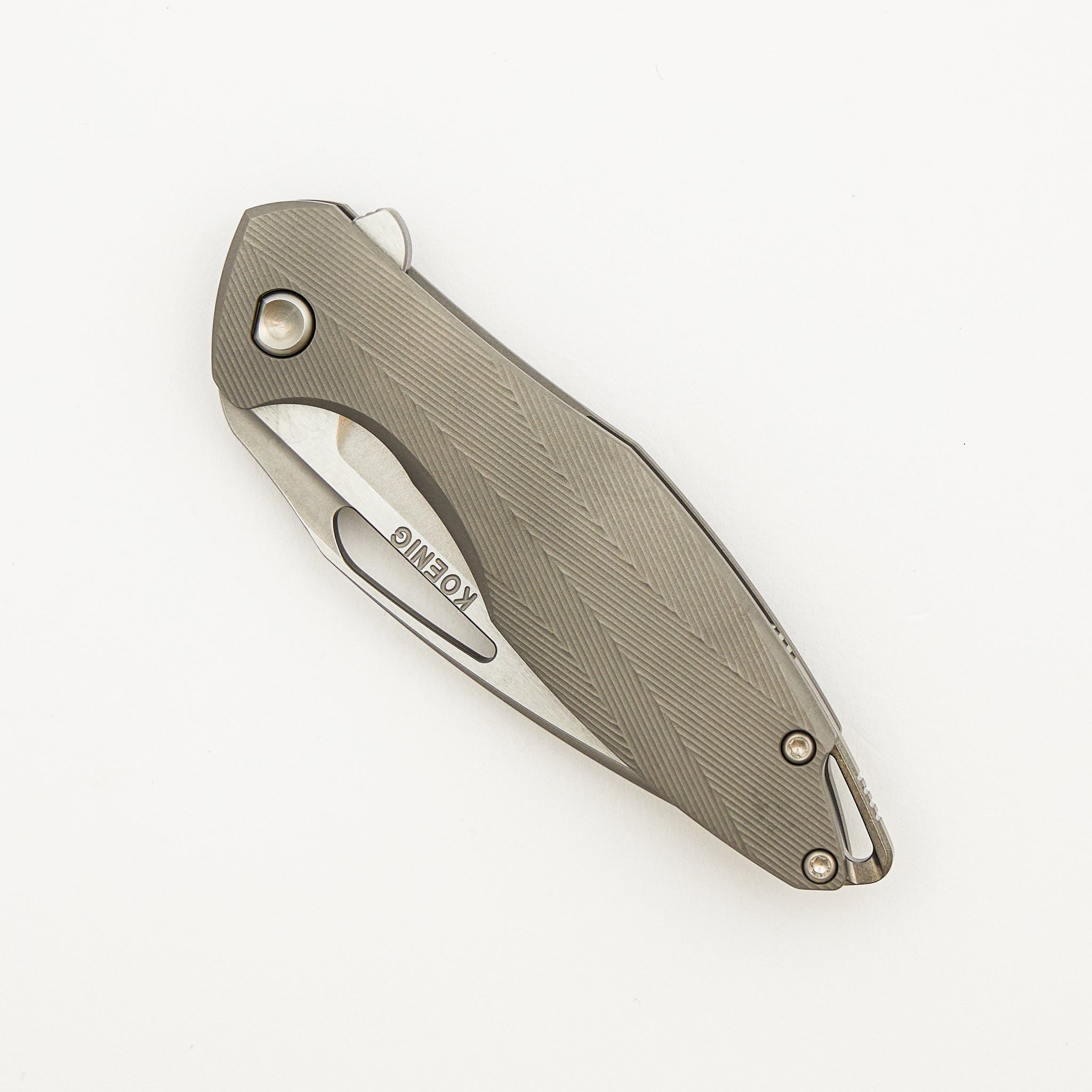 Mini Arius - Patterned Titanium Handle - Silver Hardware -  Burnished W/ Polished Flats M390 Blade