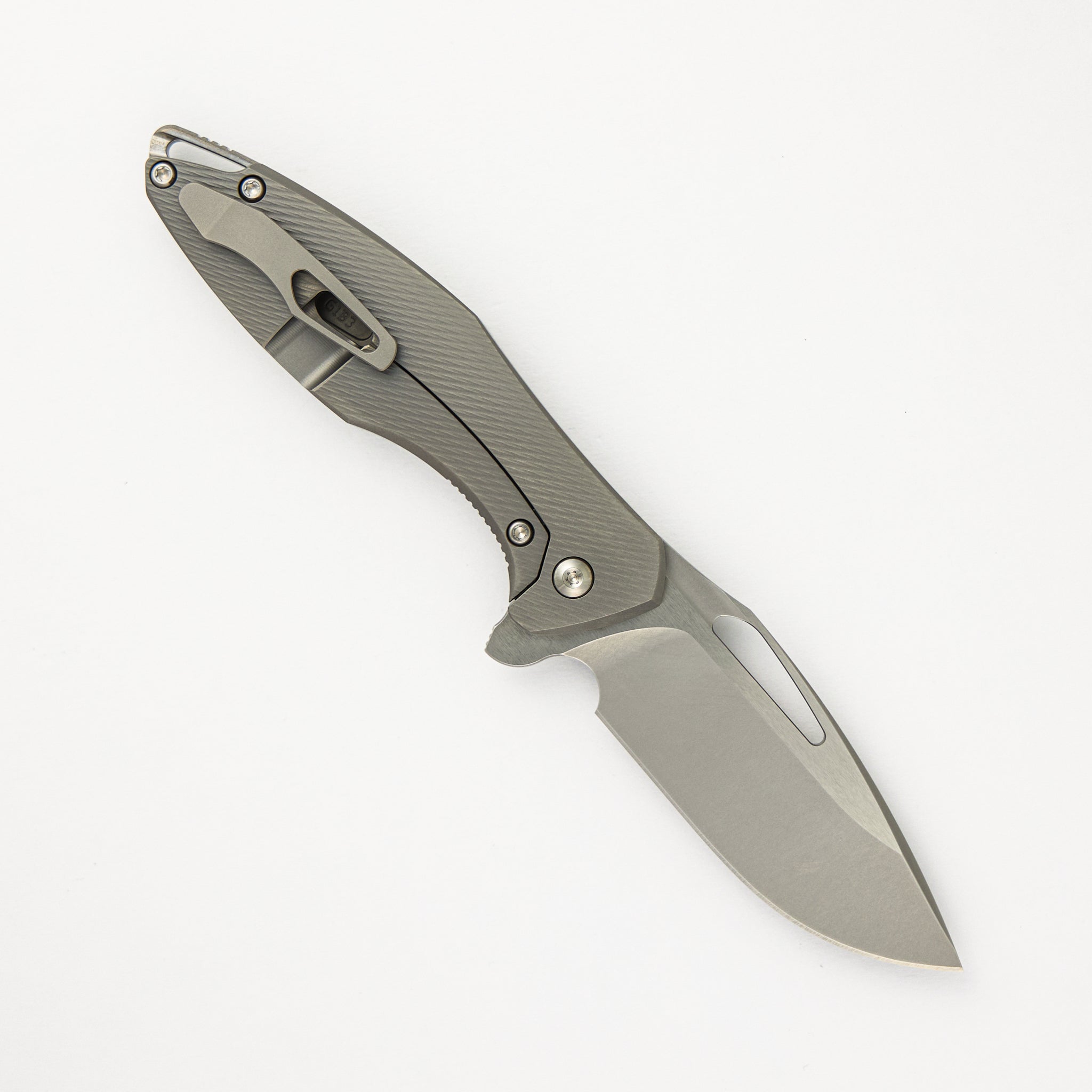 Mini Arius - Corda Titanium Handle - Silver Hardware -  Burnished W/ Polished Flats M390 Blade