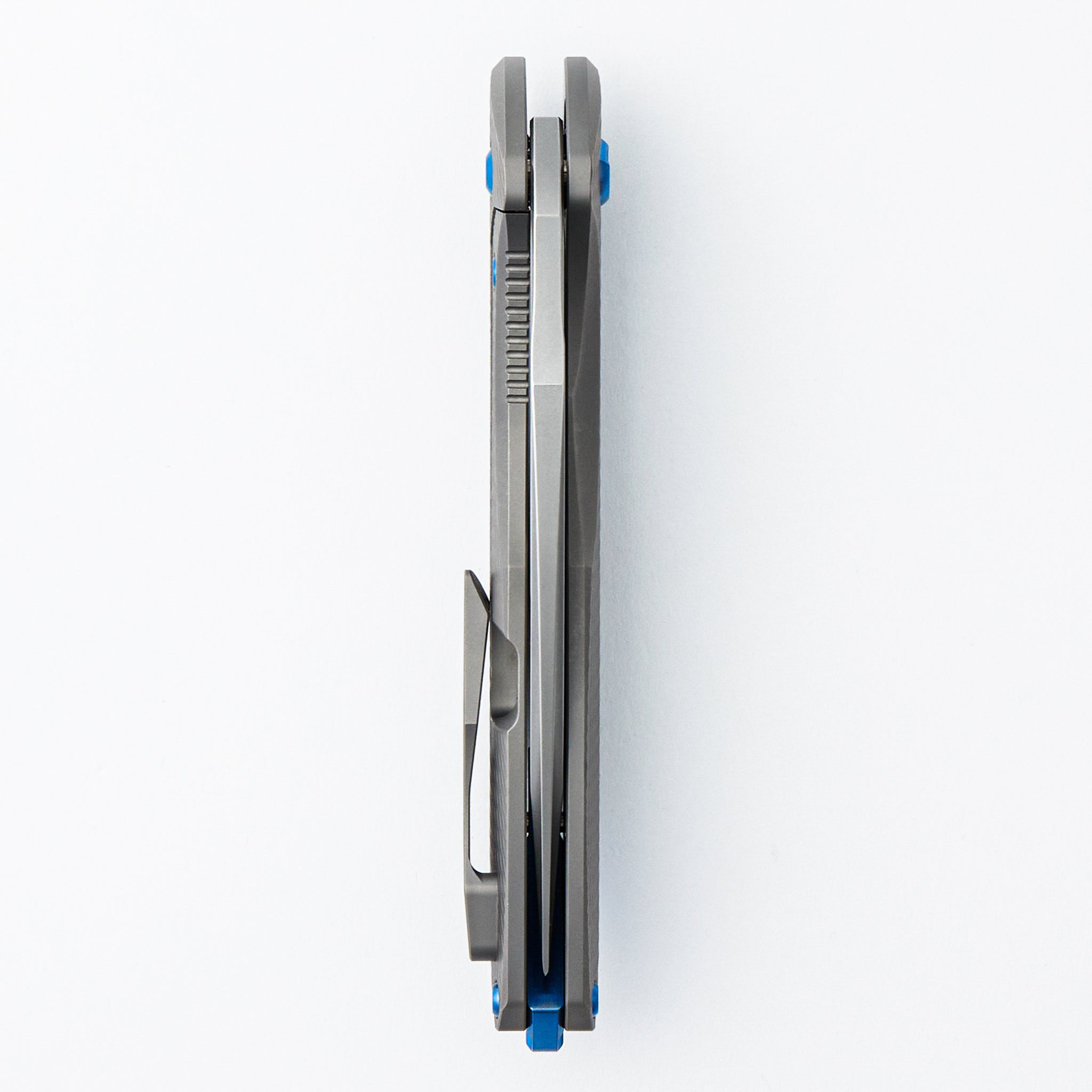 Mini Arius - Corda Titanium Handle - Blue Hardware -  Burnished W/ Polished Flats M390 Blade