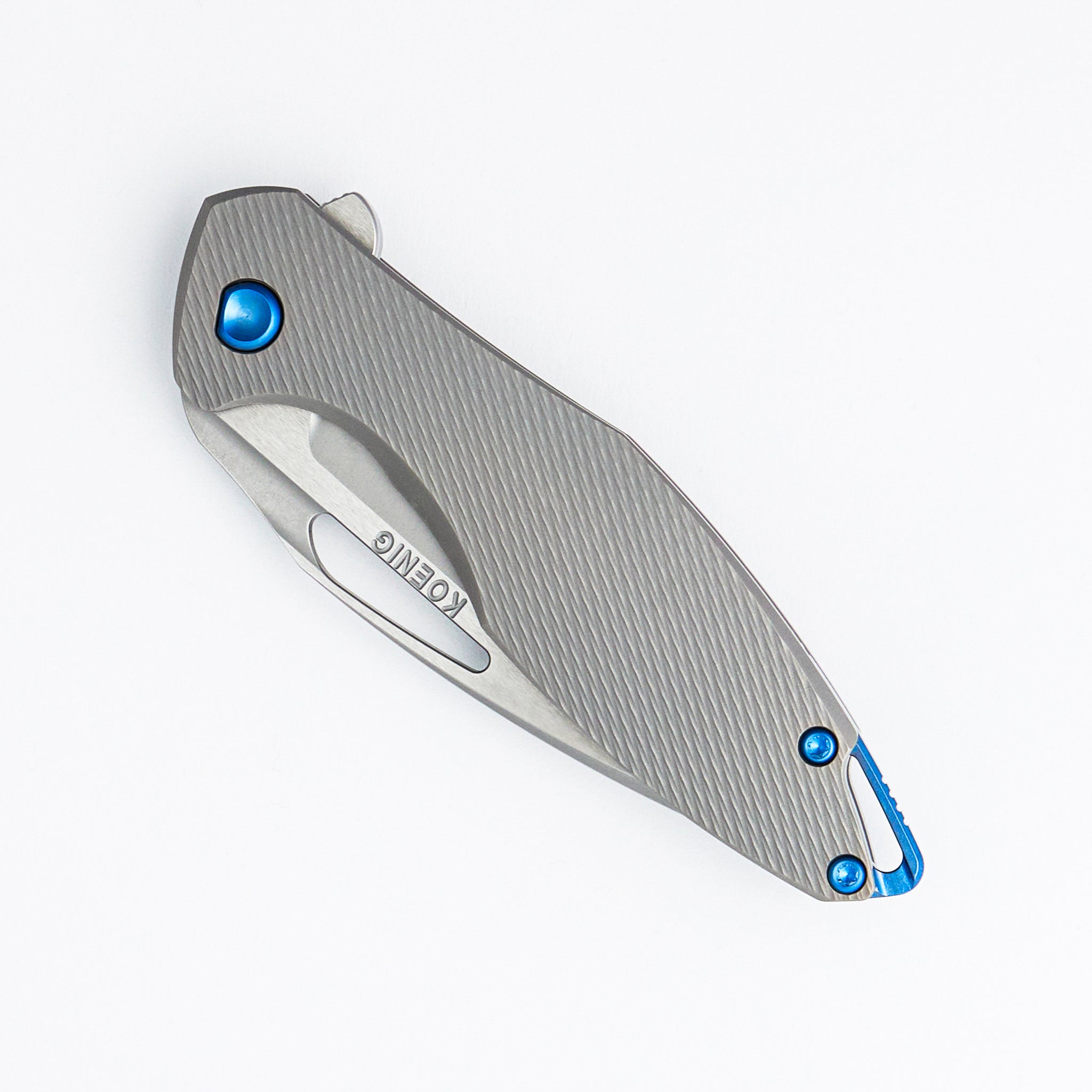 Mini Arius - Corda Titanium Handle - Blue Hardware -  Burnished W/ Polished Flats M390 Blade
