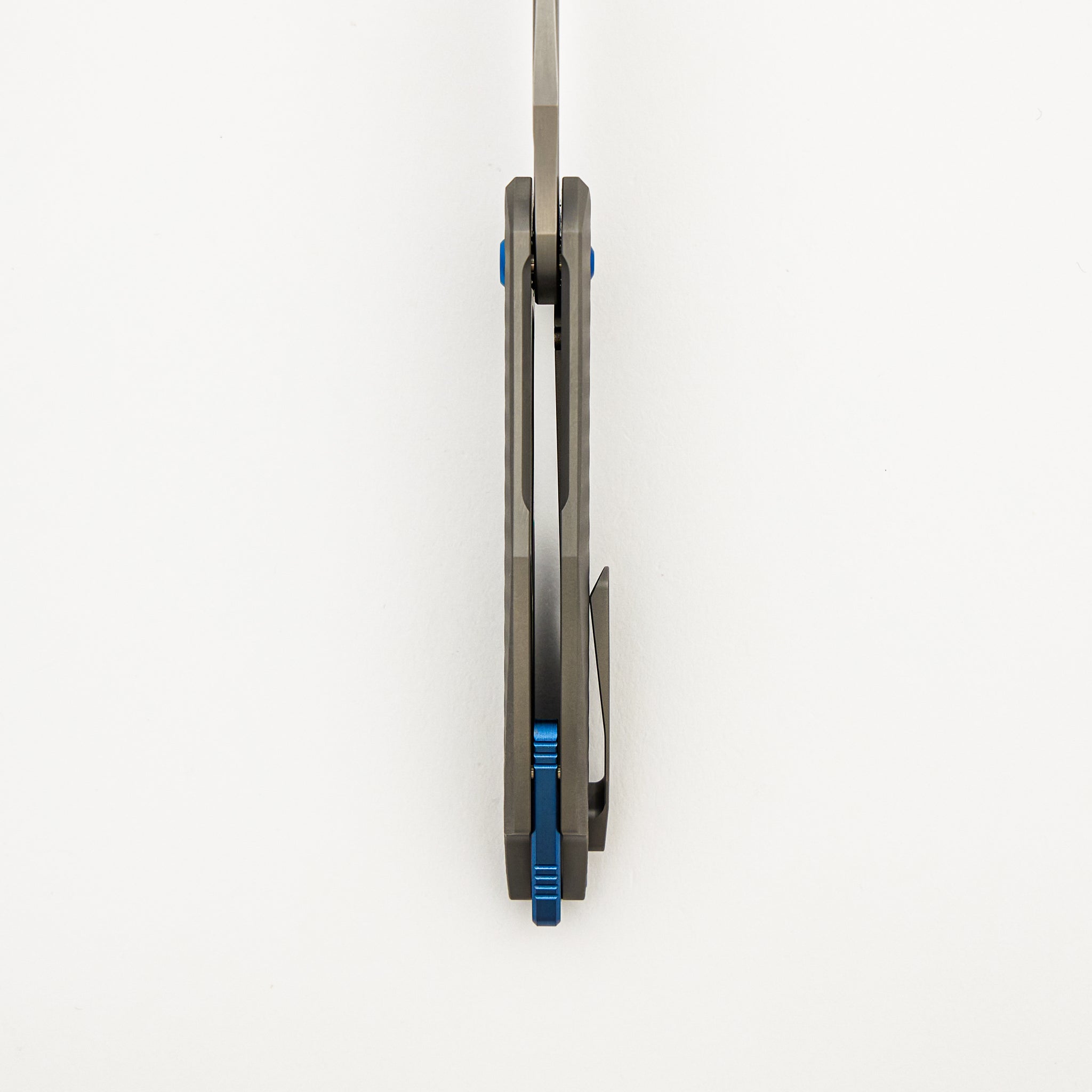 Mini Arius - Plexa Titanium Handle - Blue Hardware -  Burnished W/ Polished Flats M390 Blade