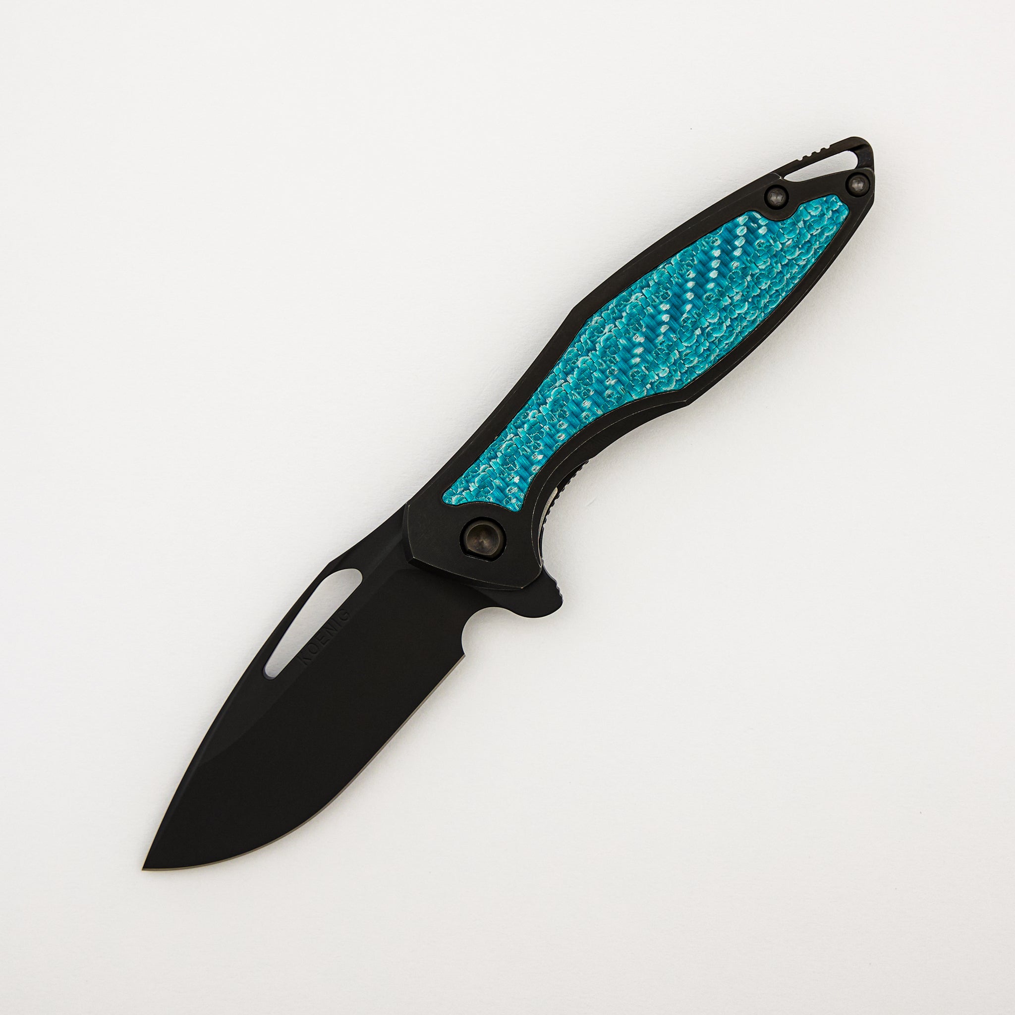 Mini Arius - Smooth Black Titanium Handle - Aqua Teal Twill Inlay - Black Hardware - Matte DLC M390 Blade
