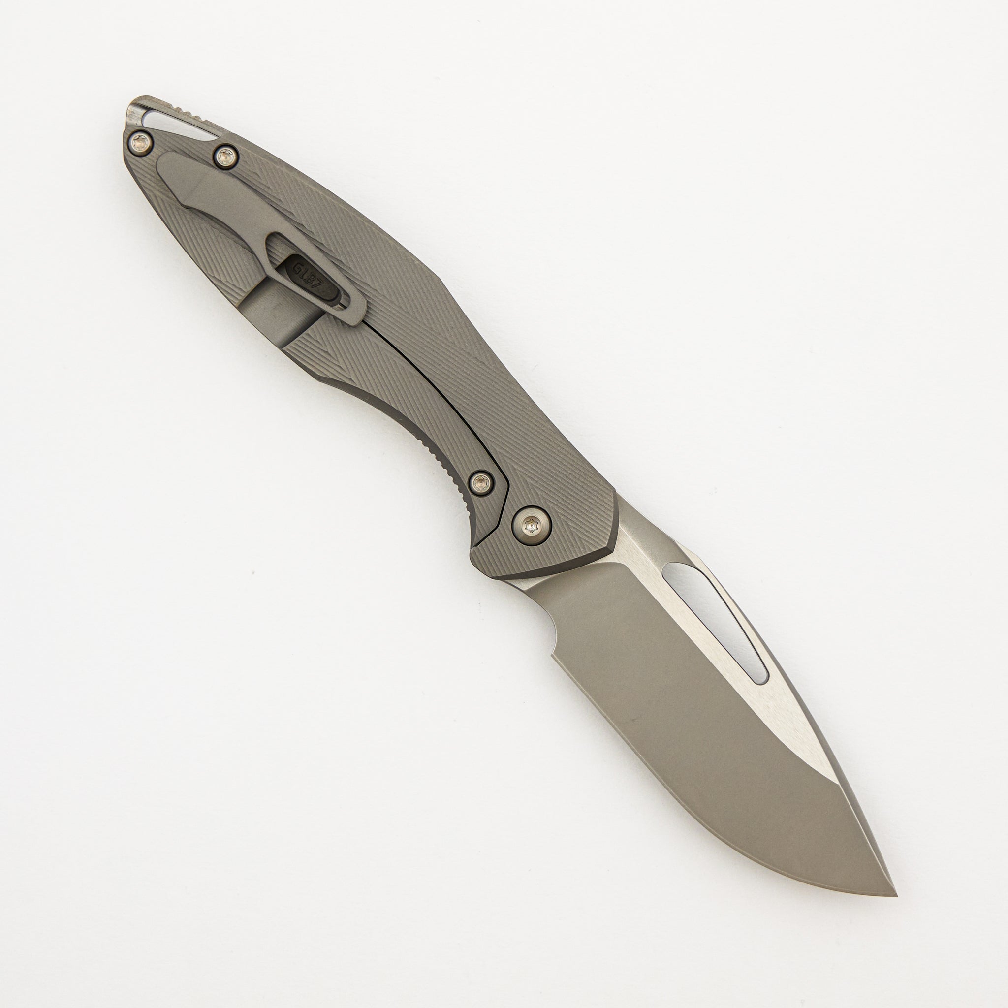 Mini Arius - Non Flipper - Patterned Titanium Handle - Silver Hardware - Burnished W/ Polished Flats M390 Blade