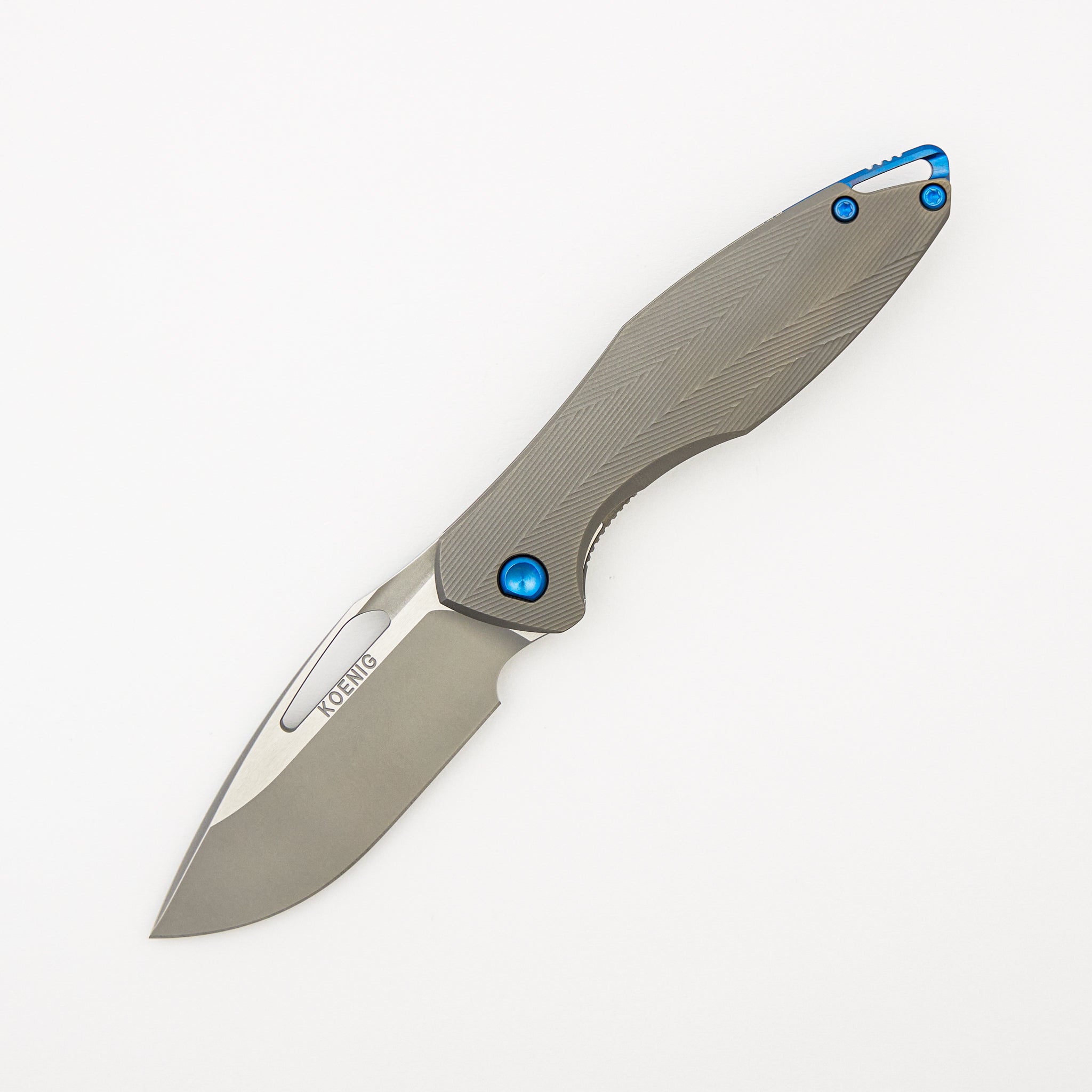 Mini Arius - Non Flipper - Patterned Titanium Handle - Blue Hardware - Burnished W/ Polished Flats M390 Blade
