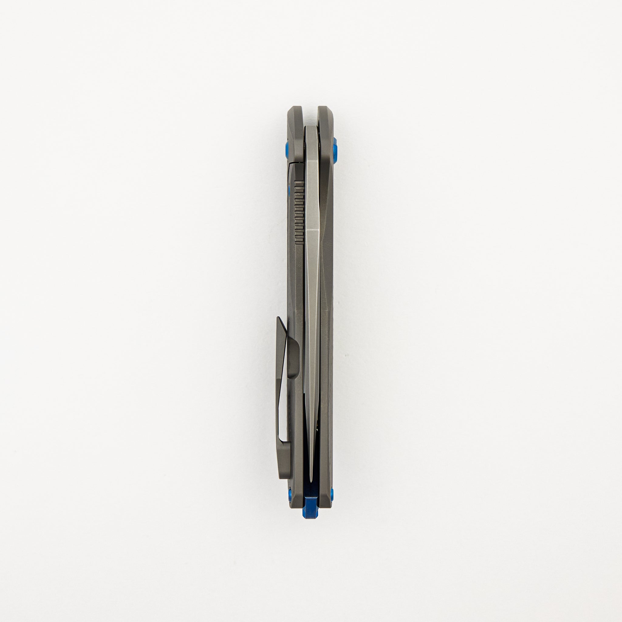Mini Arius - Non Flipper - Patterned Titanium Handle - Blue Hardware - Burnished W/ Polished Flats M390 Blade