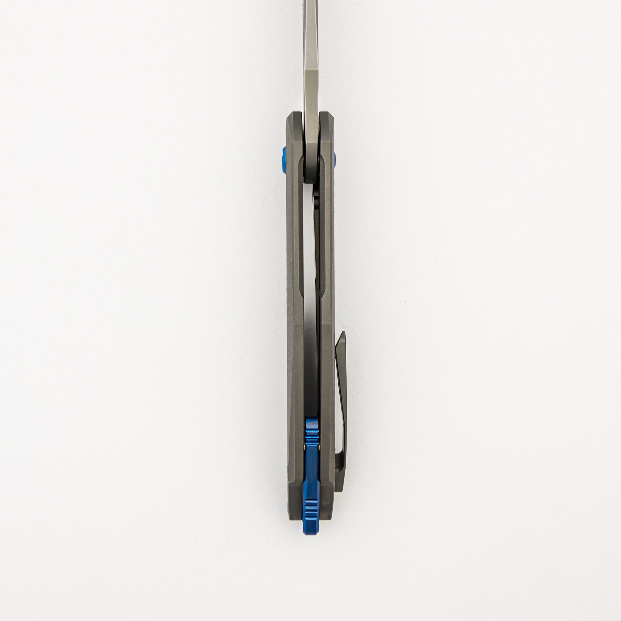 Mini Arius - Non Flipper - Patterned Titanium Handle - Blue Hardware - Burnished W/ Polished Flats M390 Blade